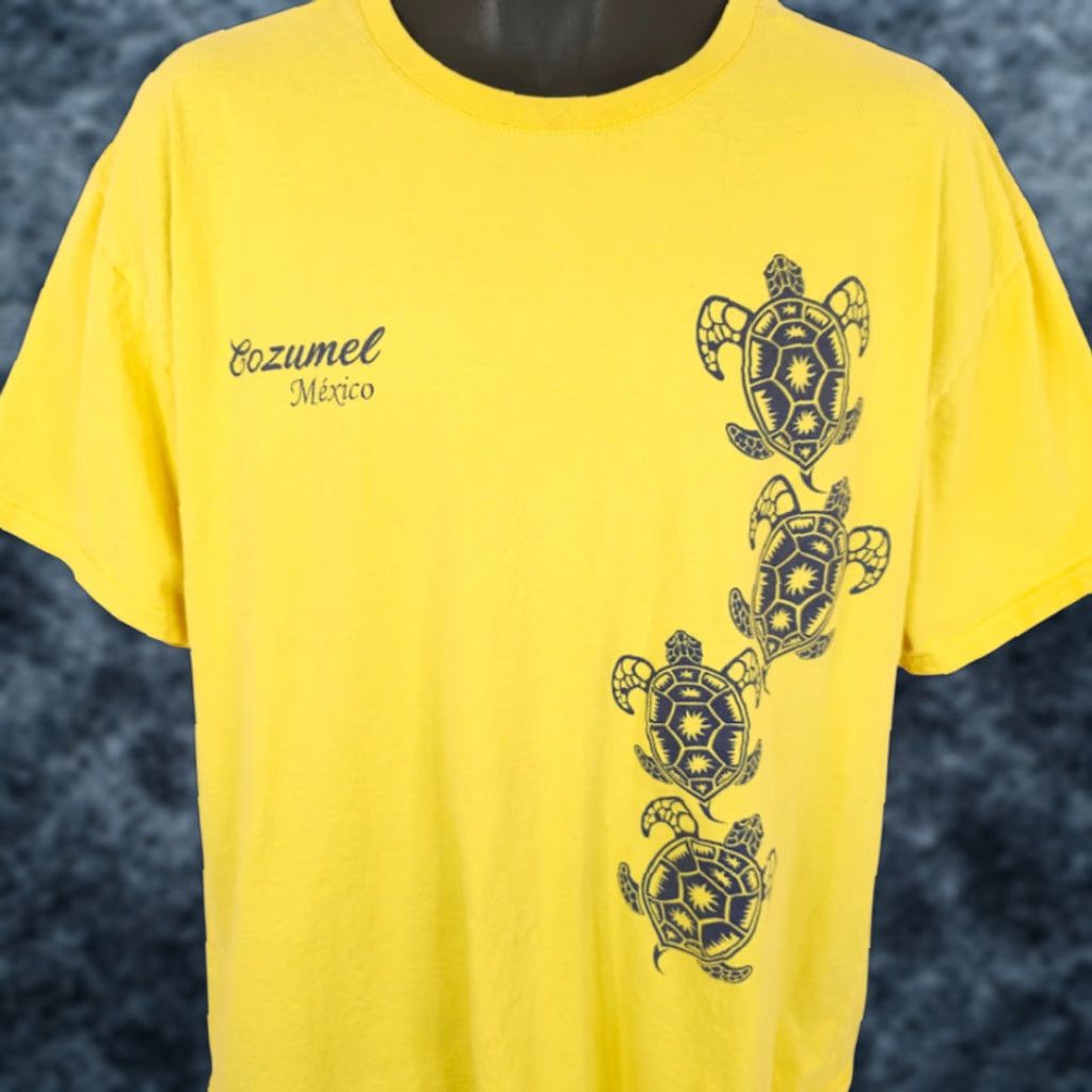Vintage Cozumel T Shirt Mens XL Yellow Mexico Sea Turtles Travel Destination Tee Size US XL / EU 56 / 4 - 1 Thumbnail