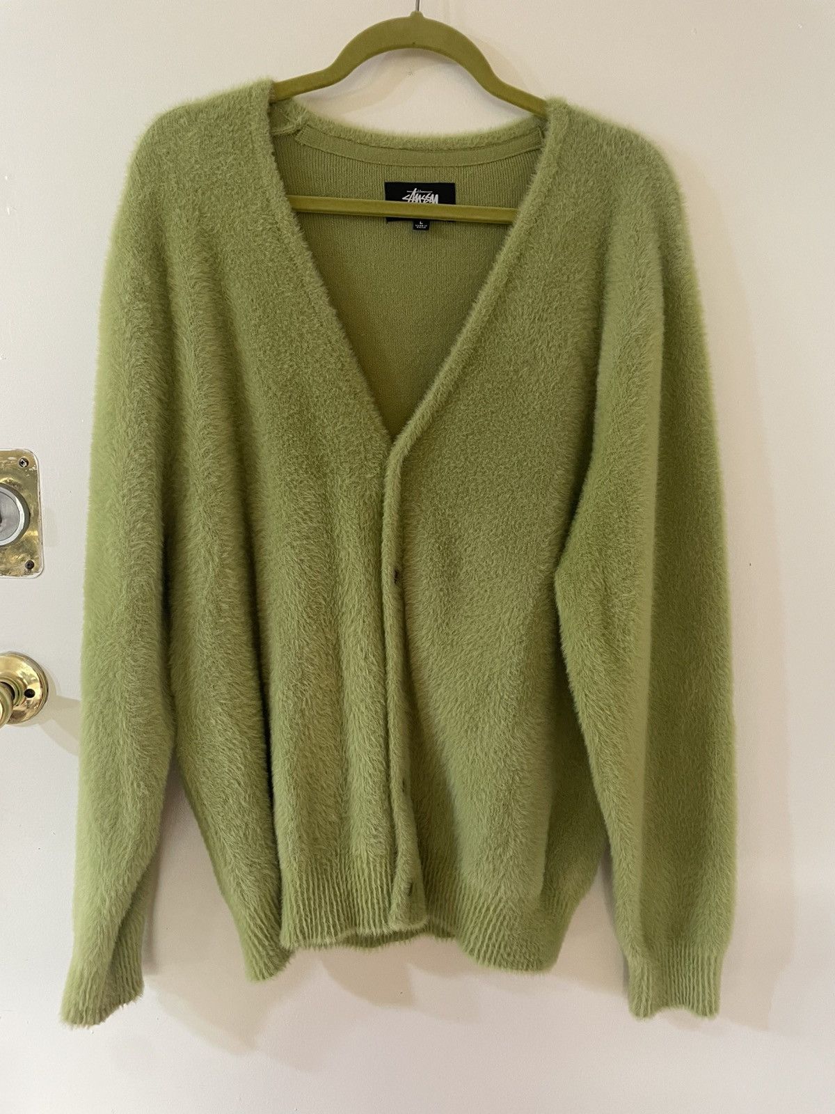 Stussy Shaggy Cardigan Horizontal Striped Mohair 21AW Brown