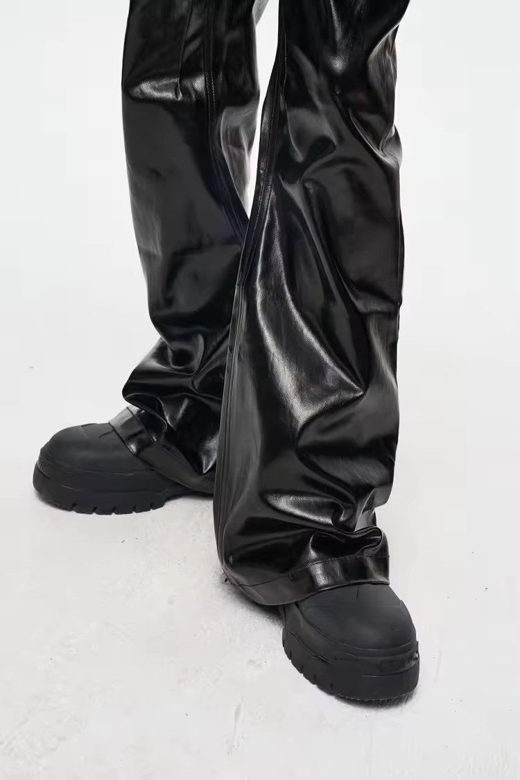 Designer Glossy Black Gothic Punk PU Leather Pants Size US 35 - 5 Thumbnail