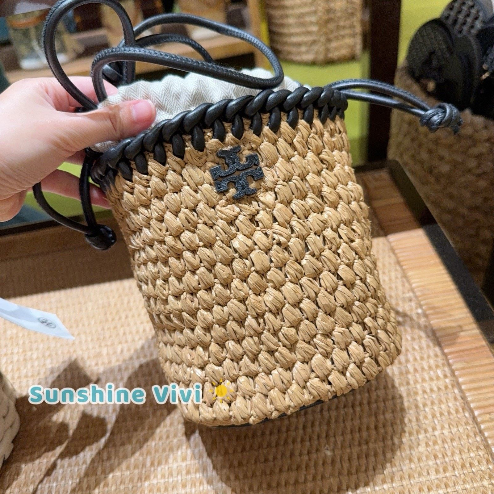 Tory Burch NWT Tory Burch Emerson Woven Mini Bucket Bag 166449 Toffee Size ONE SIZE - 1 Thumbnail