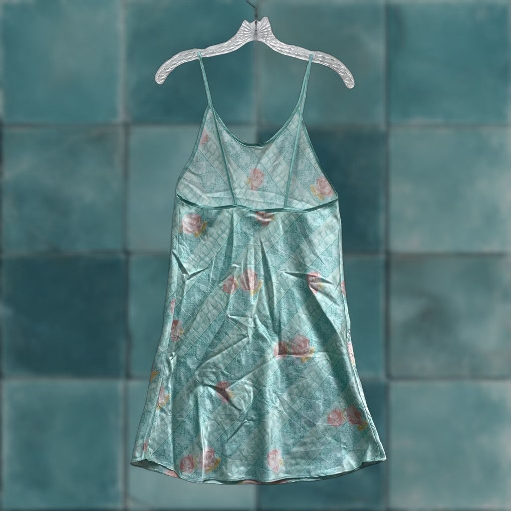 Vintage VINTAGE Slip Dress Blue Mint Floral Rose Satin Chemise Negligee Lingerie Womens M Size M / US 6-8 / IT 42-44 - 1 Thumbnail