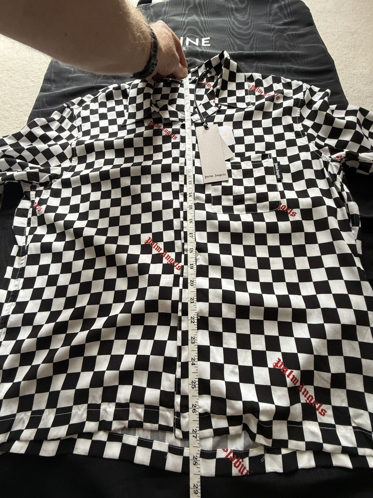 $790 Palm angels checkerboard checker ss hawaiian shirt 52