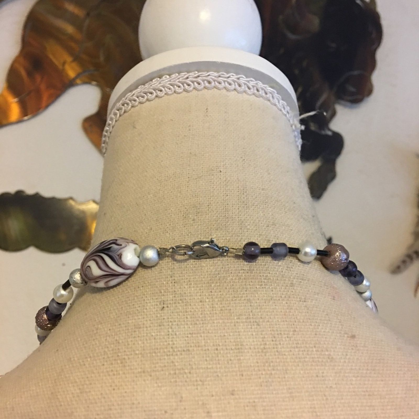 Jewelry Handcrafted purple marbled glass bead necklace Size ONE SIZE - 5 Thumbnail