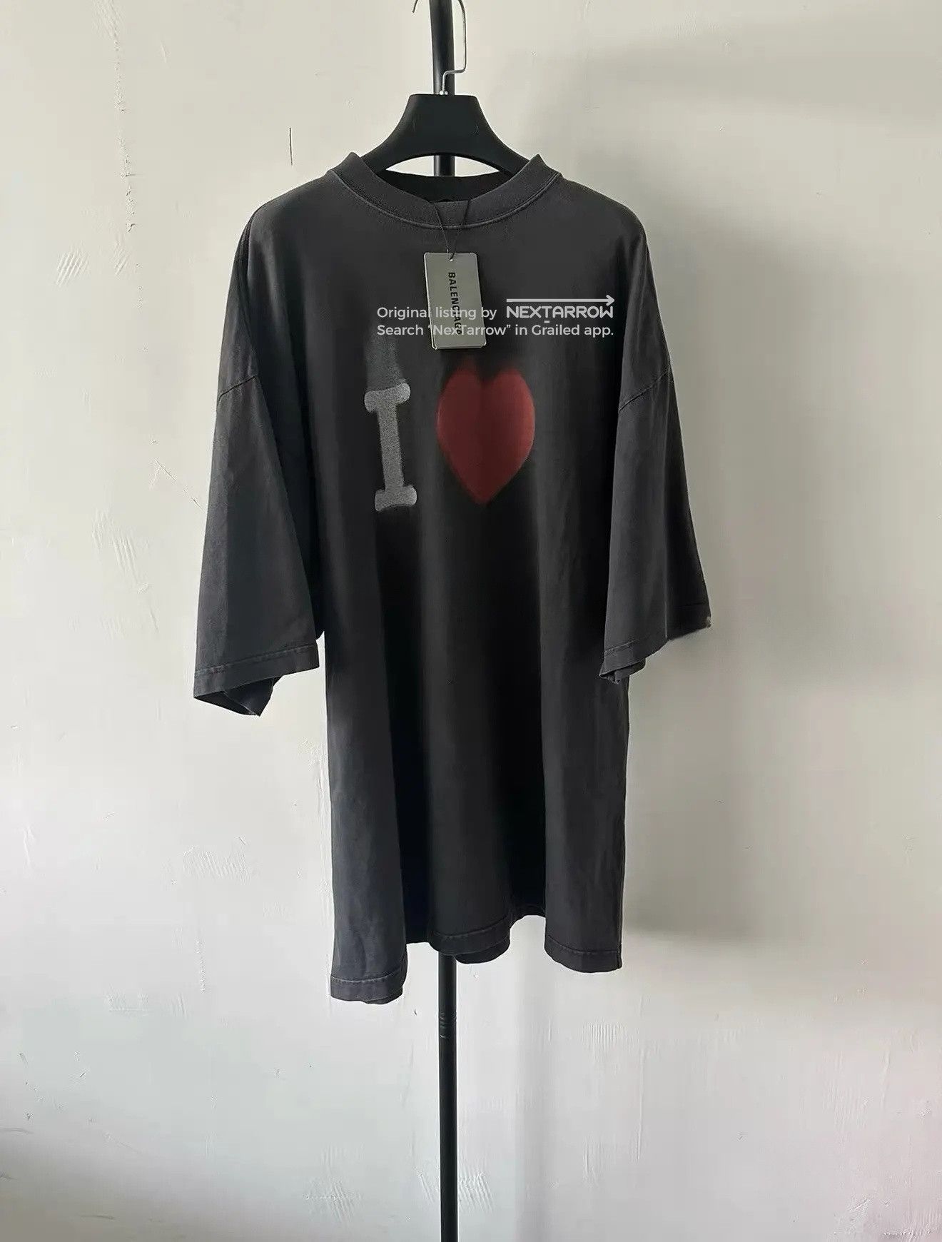 Balenciaga Letter‐heart Print Crew‐neck Tee Nnnn5/2609 in Black, Men's (Size Xs)