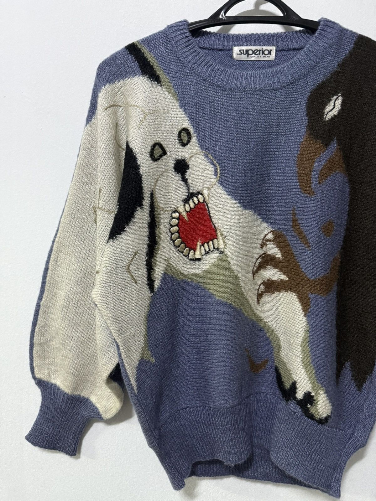 Vintage Vintage 1980s wool Knitwear Dog vs crow art Size US M / EU 48-50 / 2 - 3 Thumbnail