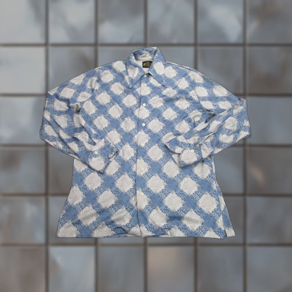 Vintage VINTAGE Mort Wallin Shirt Mens M Blue Gray Diamond Plaid 70s Disco Barrymore Size US M / EU 48-50 / 2 - 1 Thumbnail