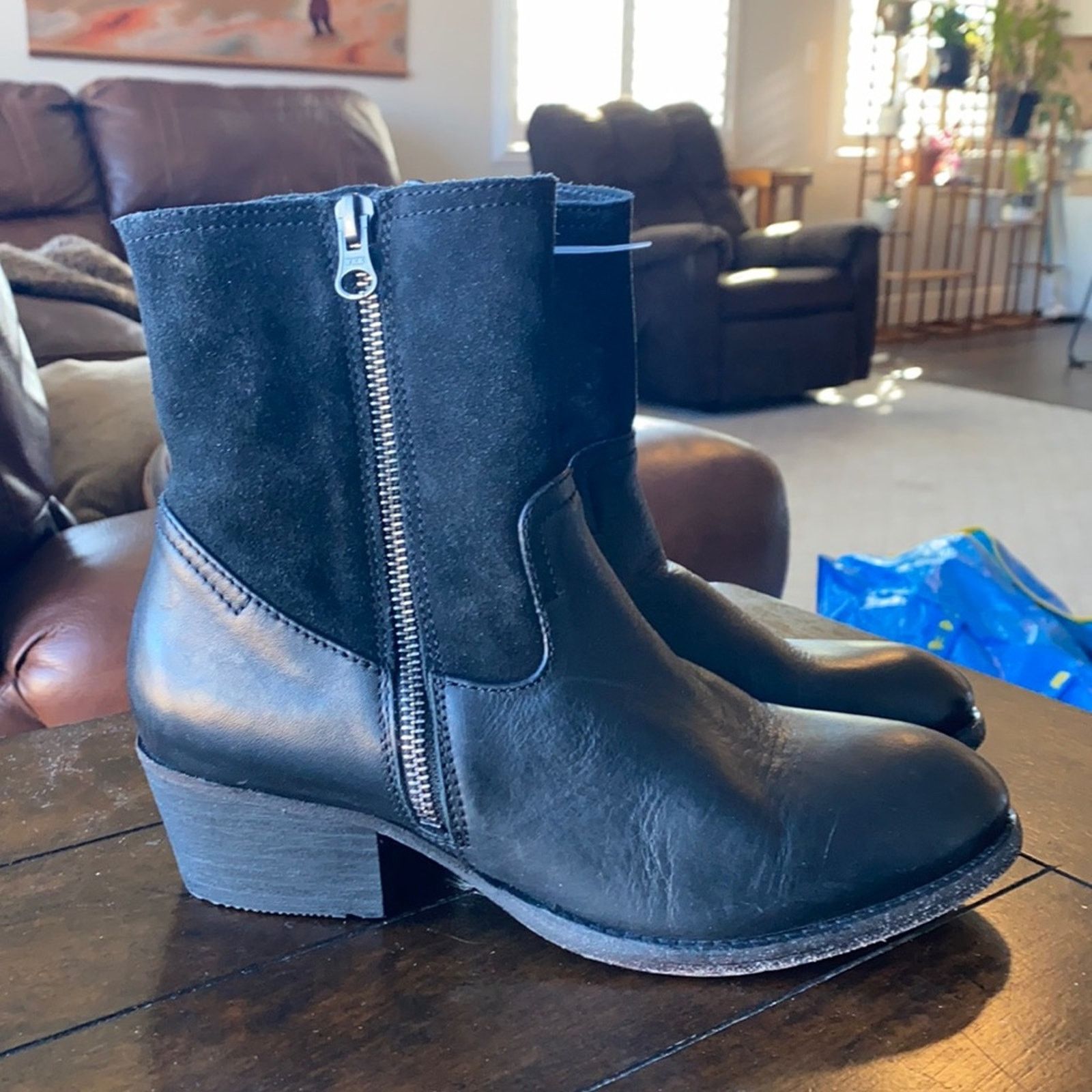 H By Hudson H by Hudson Riley Dual Zip Bootie Stacked Heel Suede Size US 8 / IT 38 - 2 Thumbnail