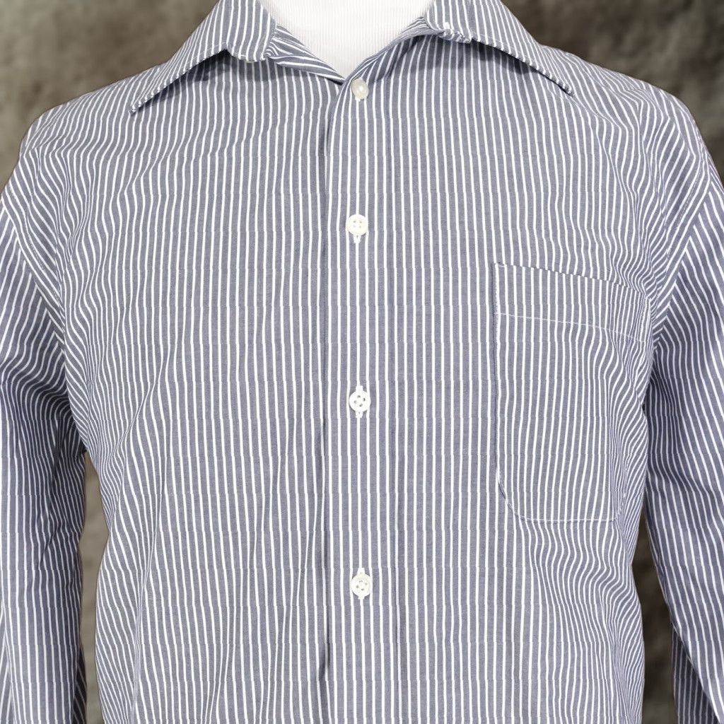 Stafford Stafford Shirt Mens 17 32-33 Blue White Stripe Fitted Performance Super Dress Shirt Size 46R - 1 Thumbnail