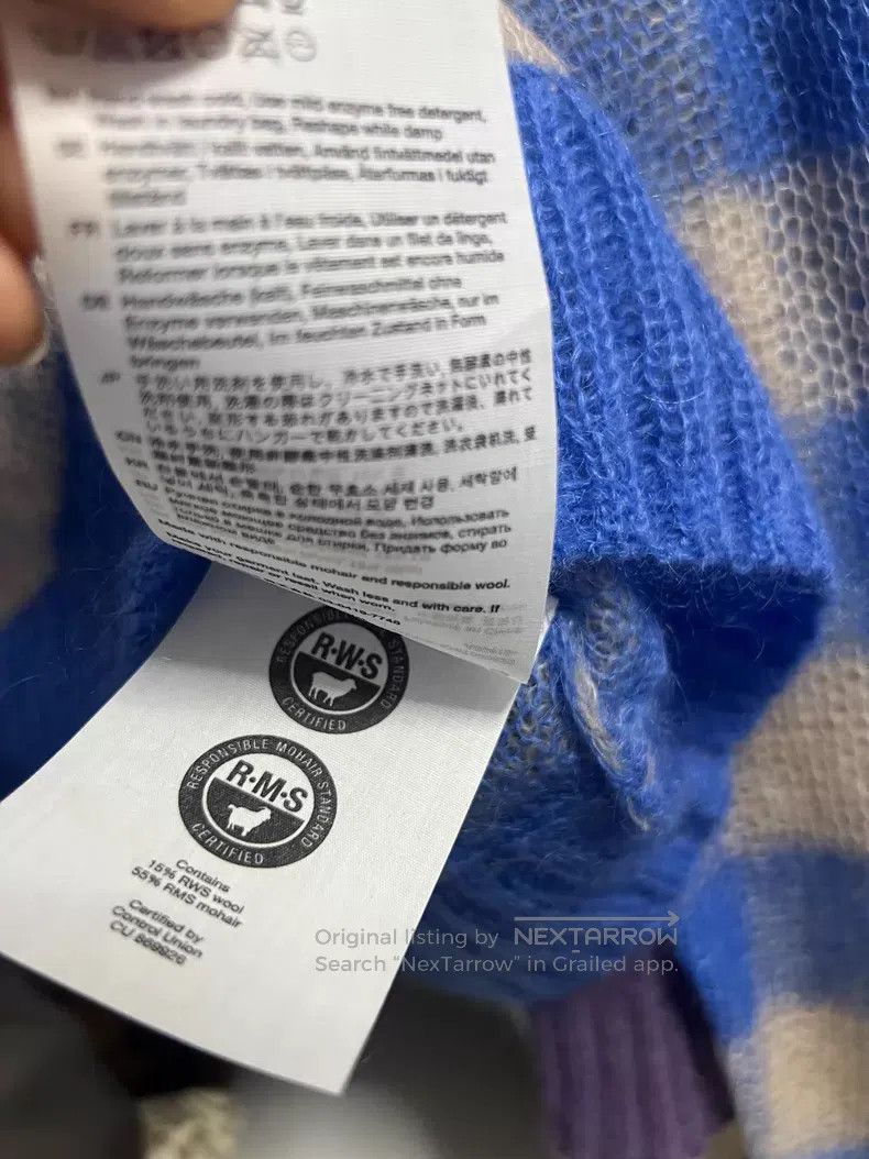 Acne Studios Acne Studios Blue Plaid V-Neck Sweater with 55% Mohair, 30 Size S / US 4 / IT 40 - 5 Thumbnail