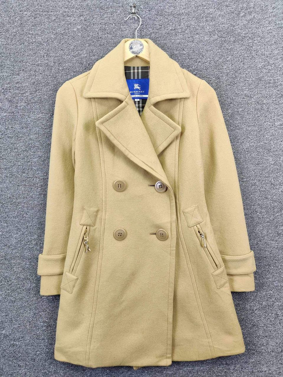Burberry Blue Label Nova Check Wool Double Breasted Coat