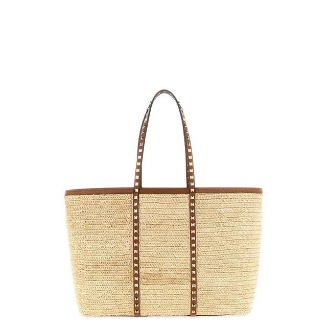 Valentino VALENTINO GARAVANI Rockstud Large Brown Raffia Tote Bag New Size ONE SIZE - 1 Thumbnail
