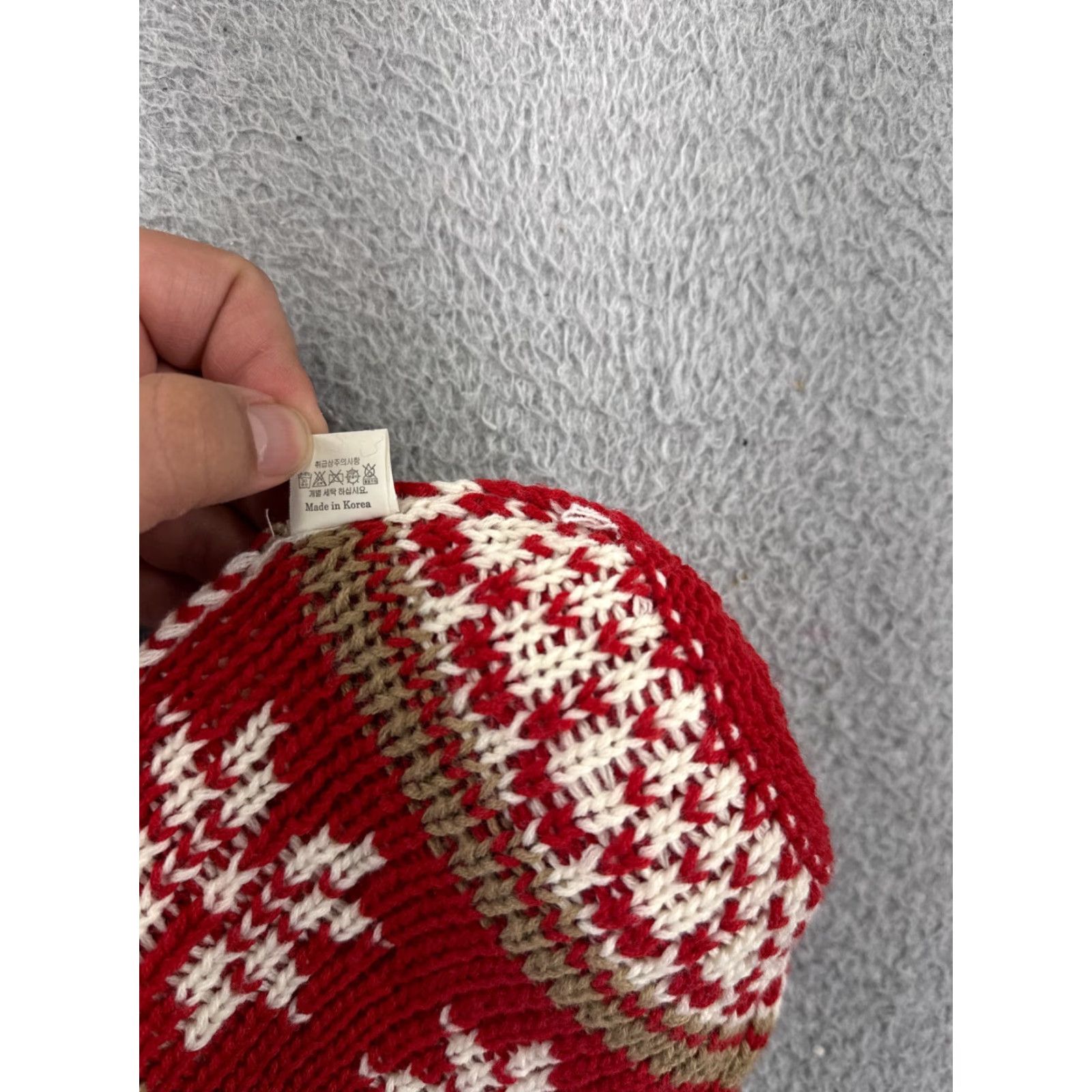 Vintage Womens Floral Beanie Toque One Size Cream Red Knit Winter Pom 100% Acrylic Size ONE SIZE - 5 Thumbnail