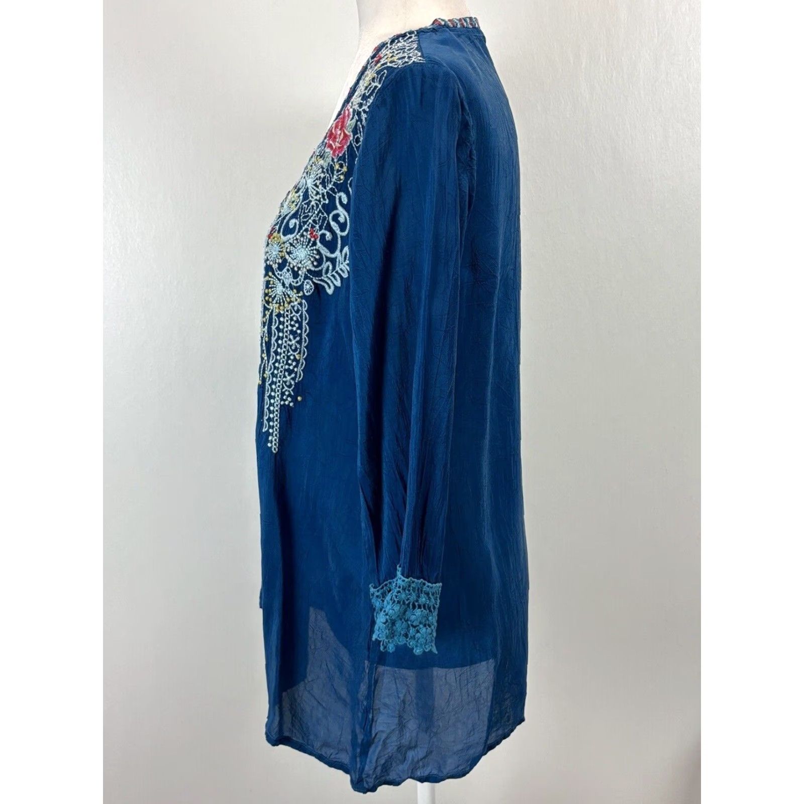 Johnny Was Johnny Was Embroidered Floral Tunic Top Teal 3/4 Sleeve Small Boho Womens Size S / US 4 / IT 40 - 2 Thumbnail
