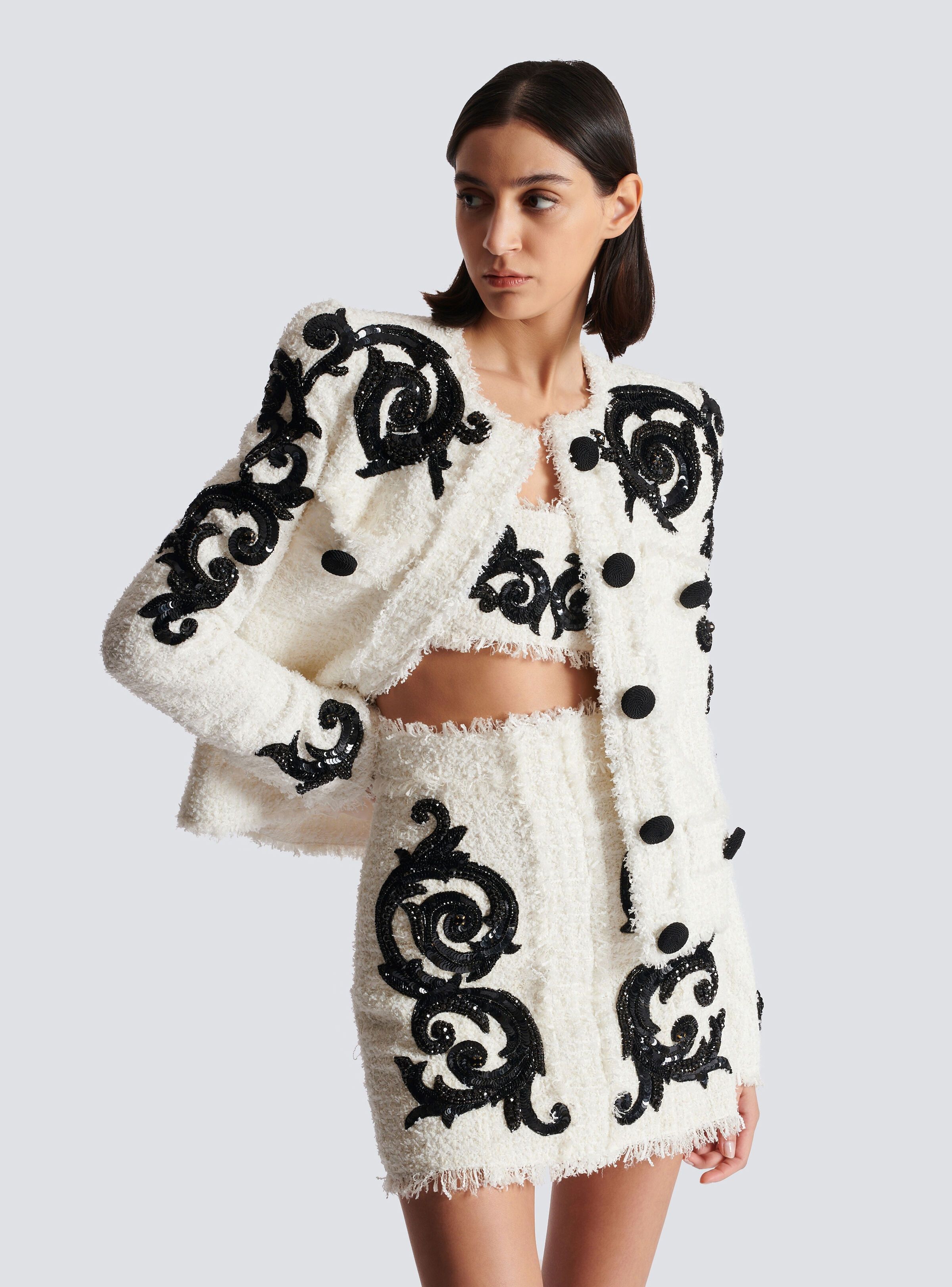 Balmain o1s1wg110825 Paisley Tweed Jacket in White Size XL / US 12-14 / IT 48-50 - 6 Thumbnail