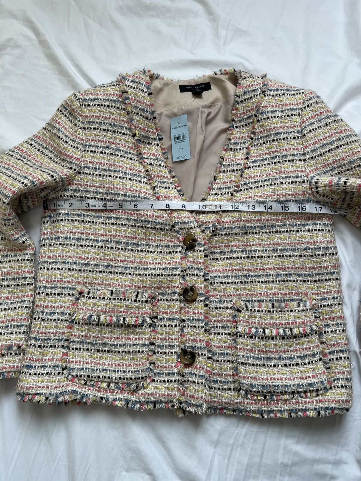 Ann Taylor Ann Taylor Multi-Color Tweed Button-Front Blazer Size M / US 6-8 / IT 42-44 - 8 Thumbnail