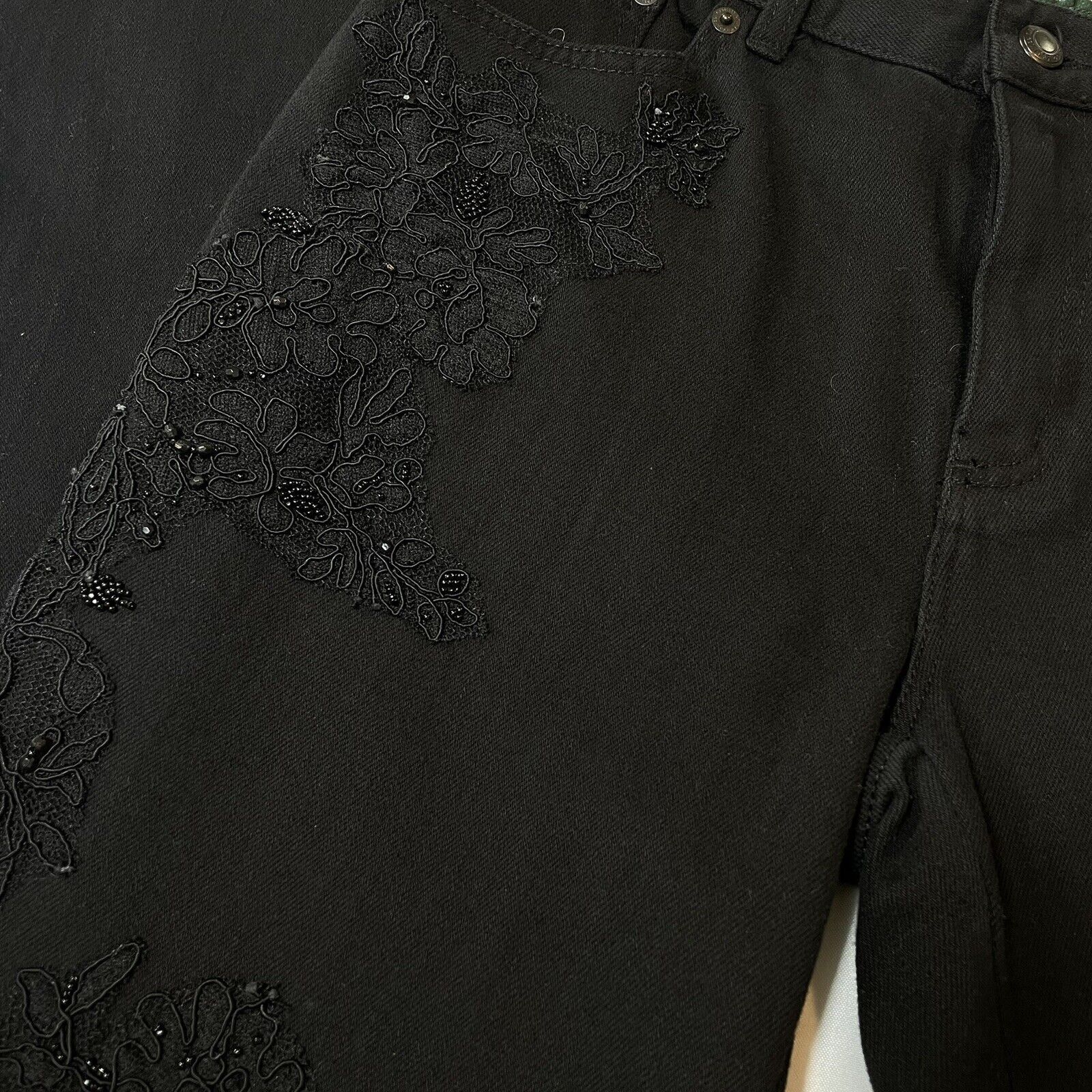Ralph Lauren Ralph Lauren Women Size 4 Black on Black Beaded Lace Stretch Size 27" / US 4 / IT 40 - 4 Thumbnail