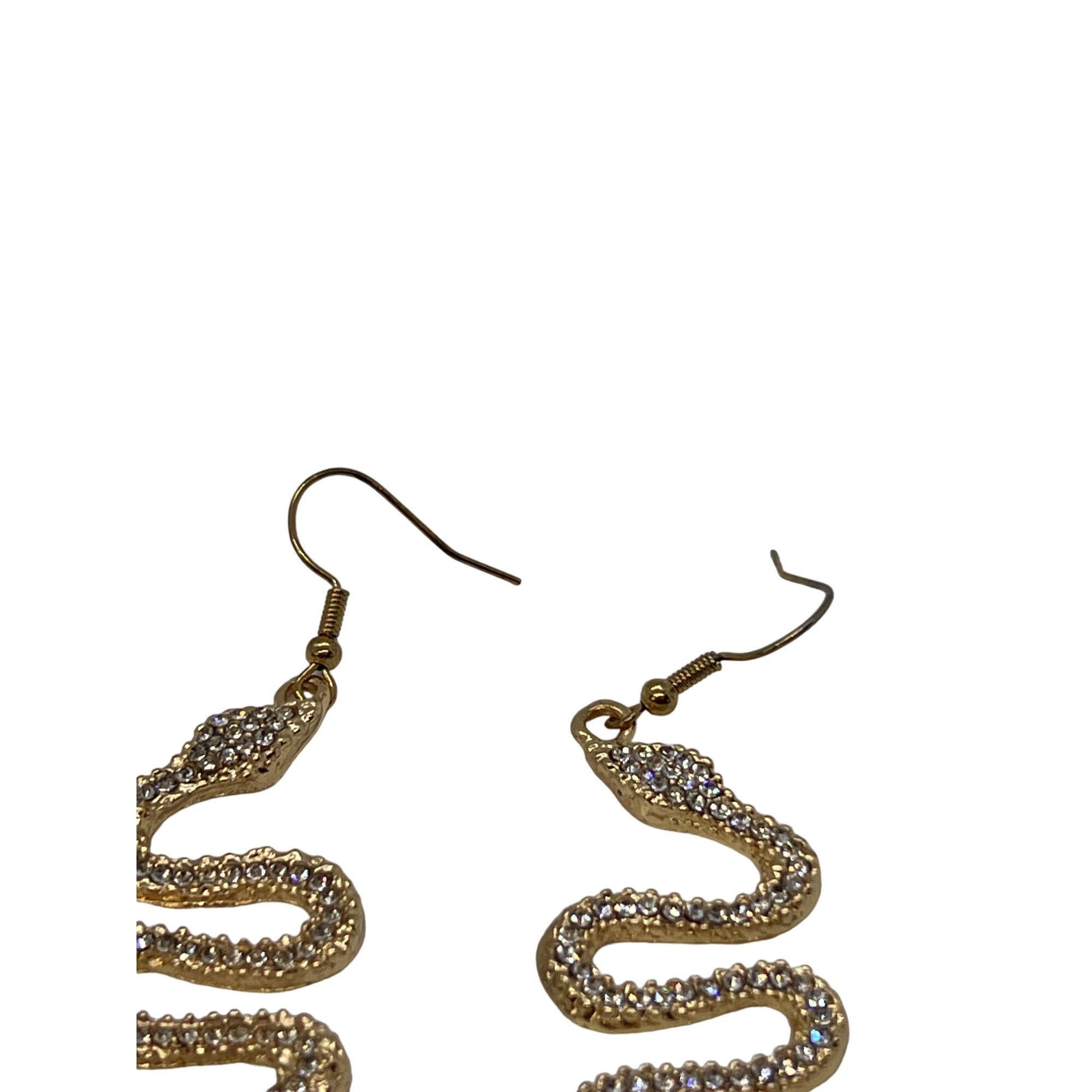 Other Gold Tone Snake Dangle Earrings Clear Rhinestone Accents Hoo Size ONE SIZE - 3 Thumbnail