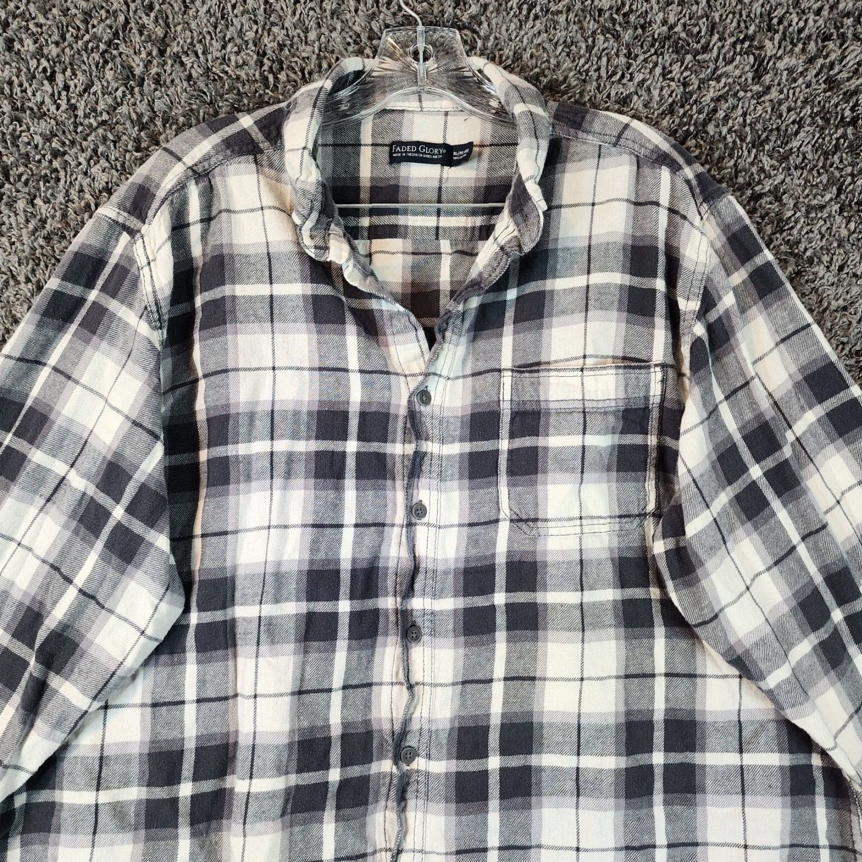 Faded Glory VINTAGE Faded Glory Mens Flannel Shirt Long Sleeve XL Gray White Plaid Button-Up Size US XL / EU 56 / 4 - 3 Thumbnail