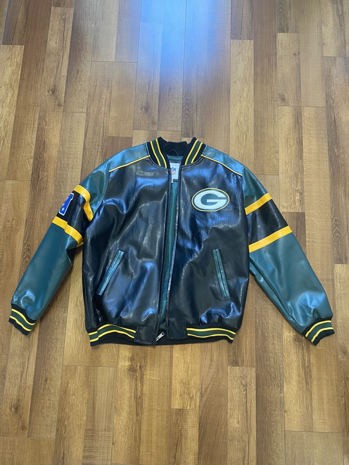 Vintage NFL Green Bay Packers Faux Leather Varsity Bomber Jacket XL