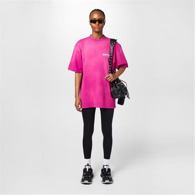 Balenciaga o1g2r1mq0924 Logo Oversized T Shirt in Pink Size S / US 4 / IT 40 - 7 Thumbnail