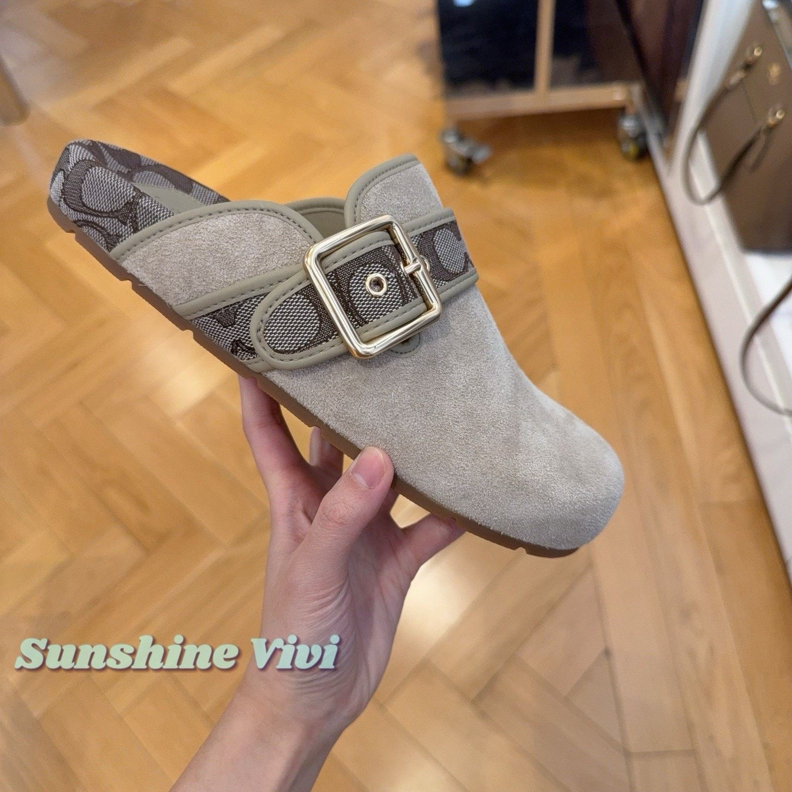 Coach NWT Coach Woman's Archival Buckle Clog Shoes Oat Suede CCO05 Size US 8 / IT 38 - 3 Thumbnail