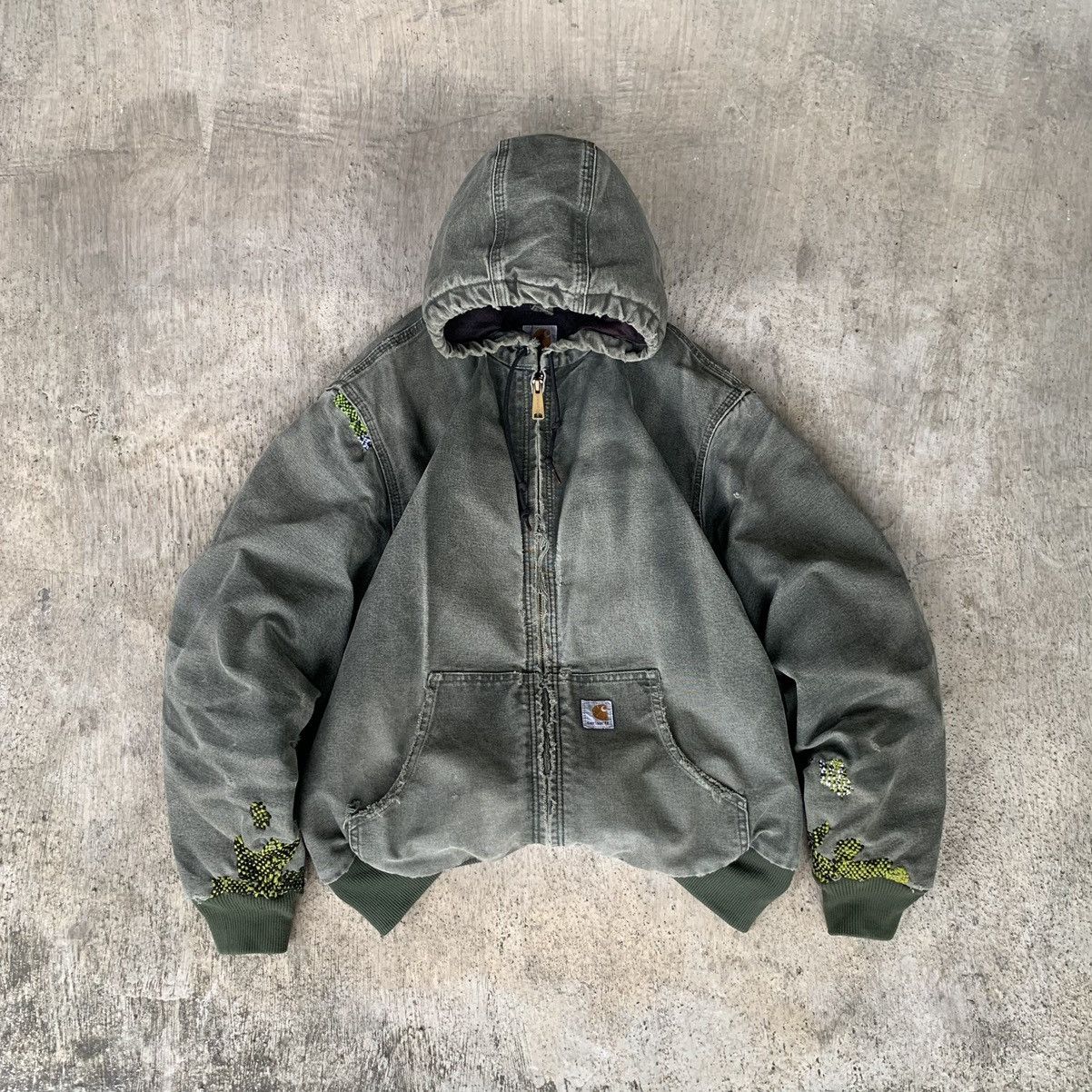 Carhartt フード付きジャケット Y06 MOS グレー Carhartt Jacket Coat Green Y06 MOS boys quilt lined