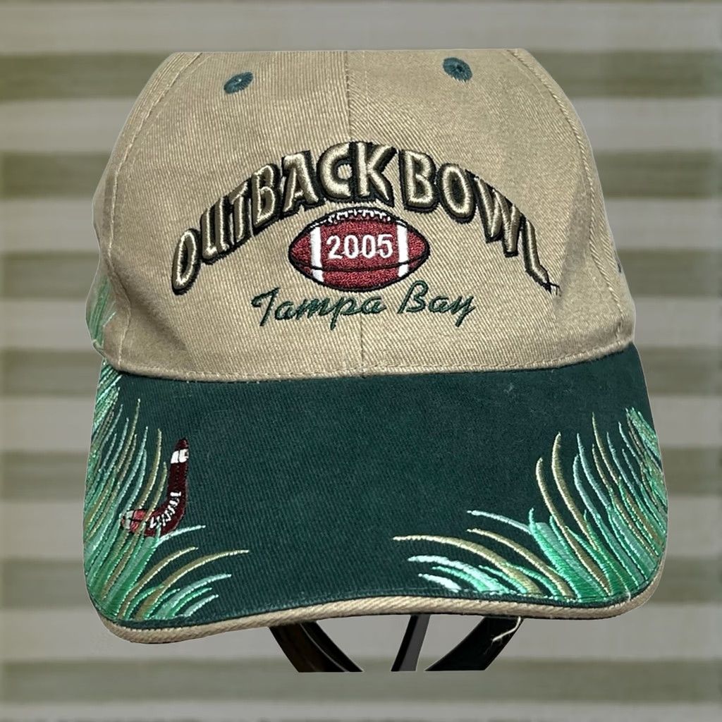 Native VINTAGE Outback Bowl Tampa Bay 2005 Georgia vs. Wisconsin Baseball Hat Cap NWT Men One Size Tan Native Sun Baseball Cap Mens Size ONE SIZE - 1 Thumbnail