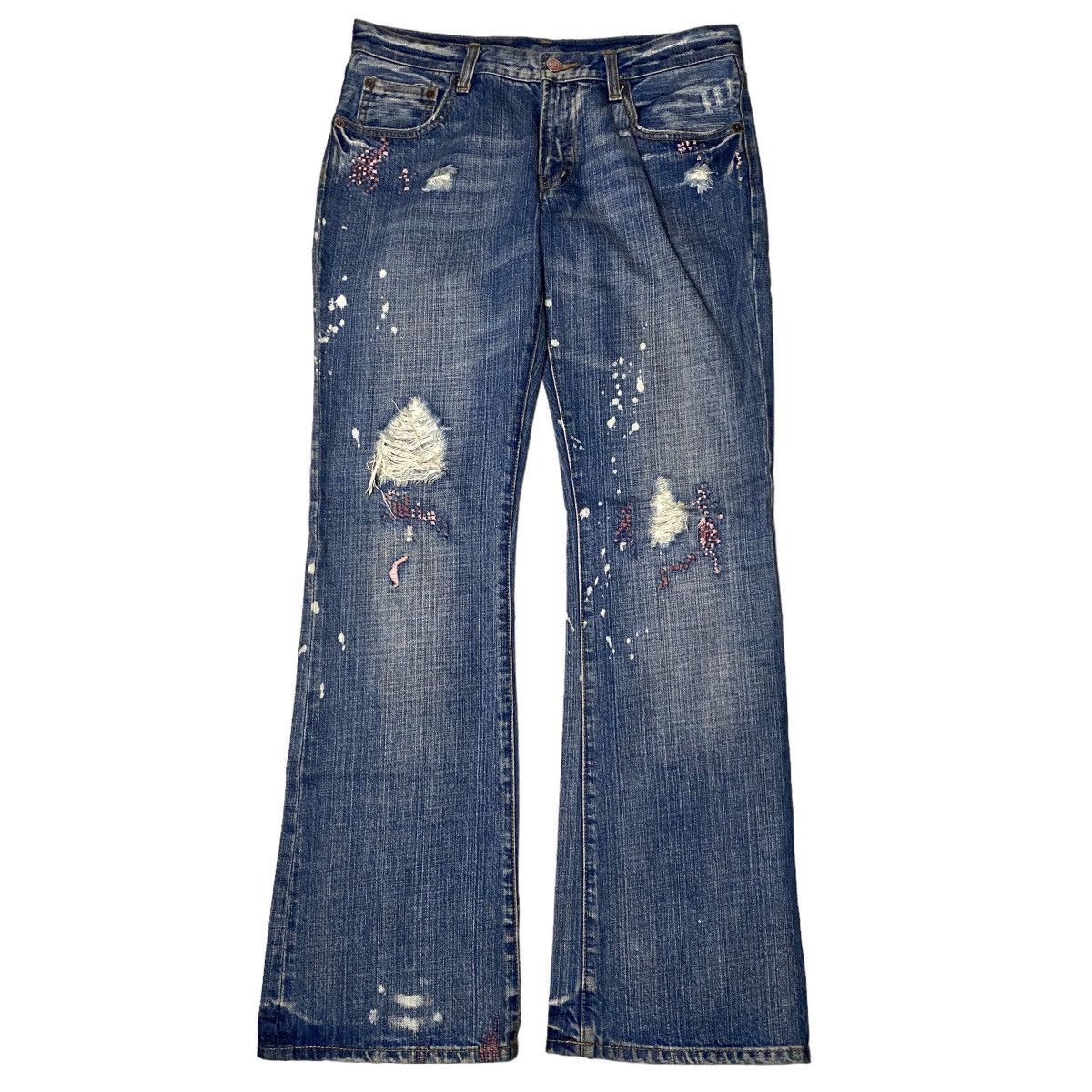 If Six Was Nine 2000's Uproar Flared Splatter Bootcut Jeans Size US 31 - 1 Thumbnail