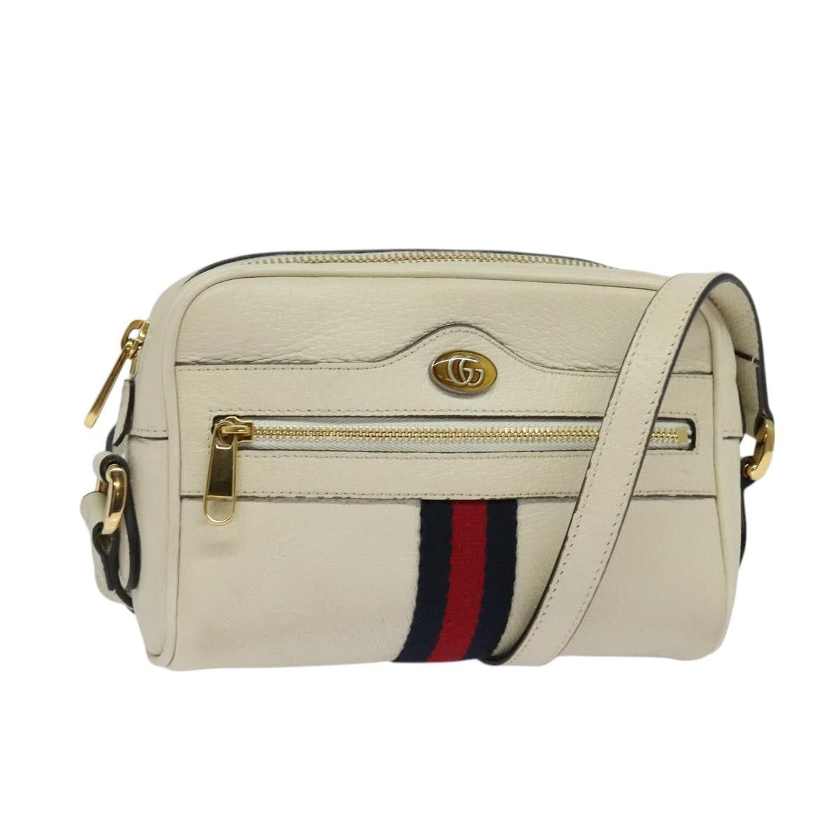 Gucci GUCCI Sherry Line Shoulder Bag Leather White Red Navy Size ONE SIZE - 1 Thumbnail