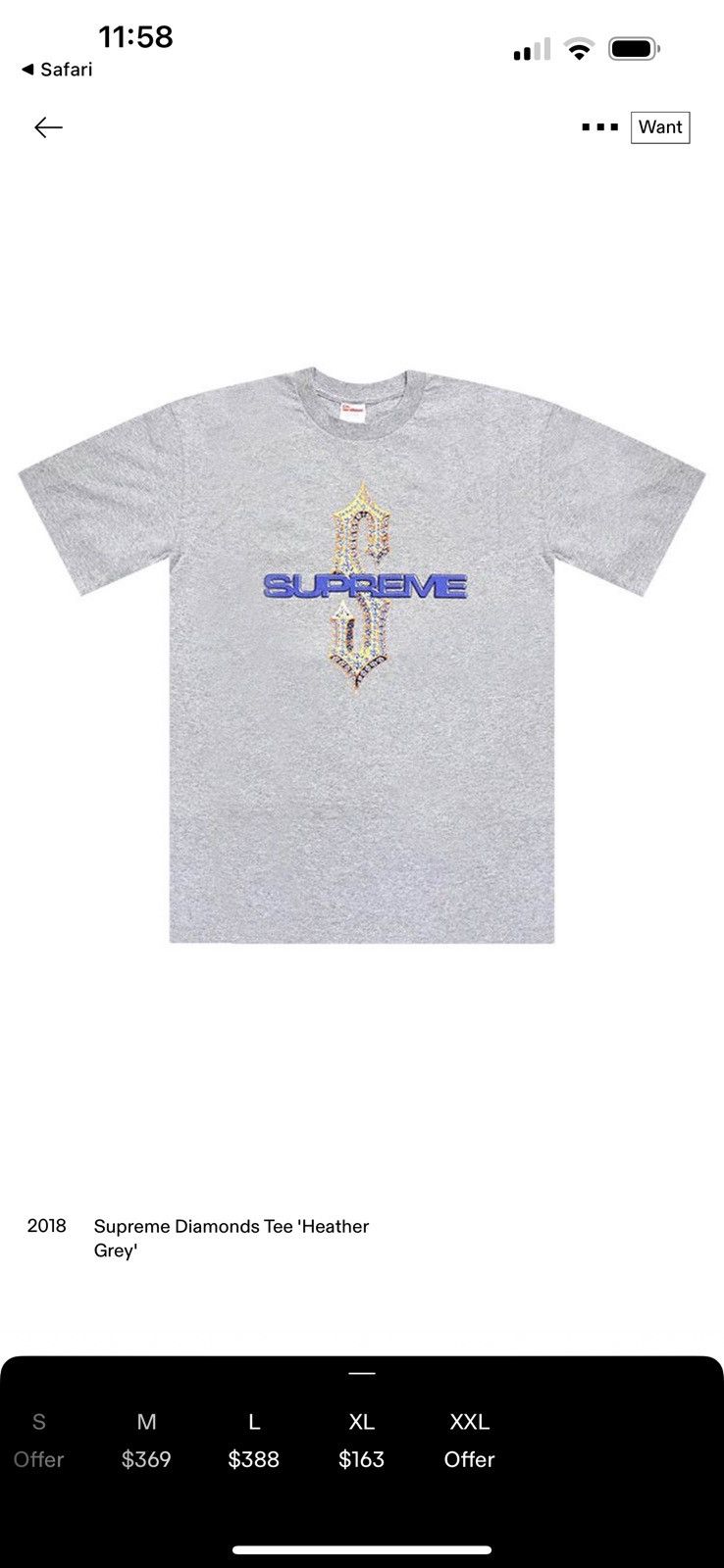 Supreme Supreme Diamond Tee – Grey – FW18 – Size M Size US M / EU 48-50 / 2 - 4 Thumbnail