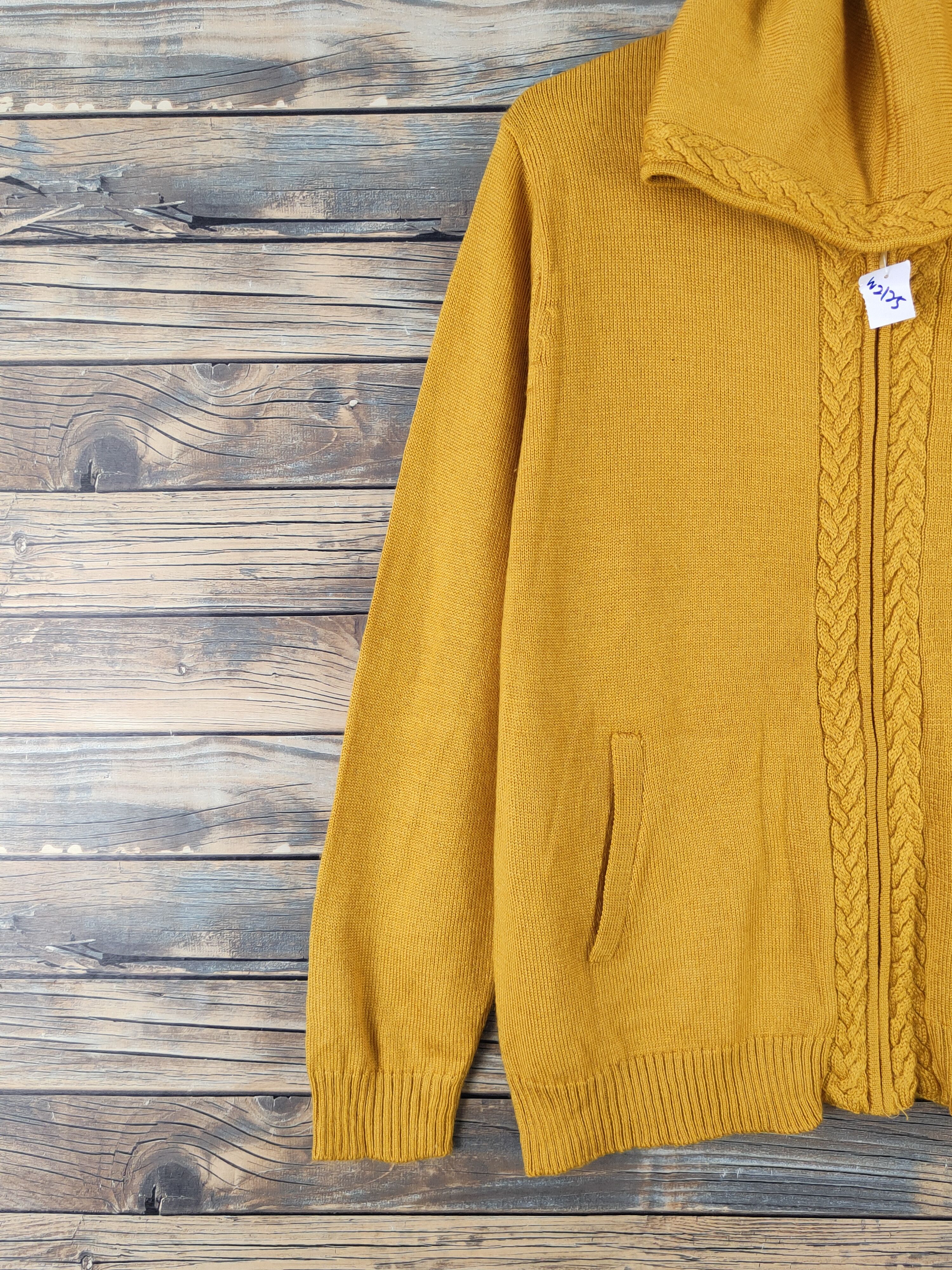 Homespun Knitwear Decoy Mustard Knitwear riped Hoodie Cardigan#W2125 Size L / US 10 / IT 46 - 3 Thumbnail