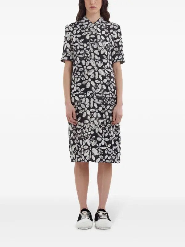 Marni o1w1db11125 Floral-Print Midi Shirt Dress in Black Size XL / US 12-14 / IT 48-50 - 2 Thumbnail