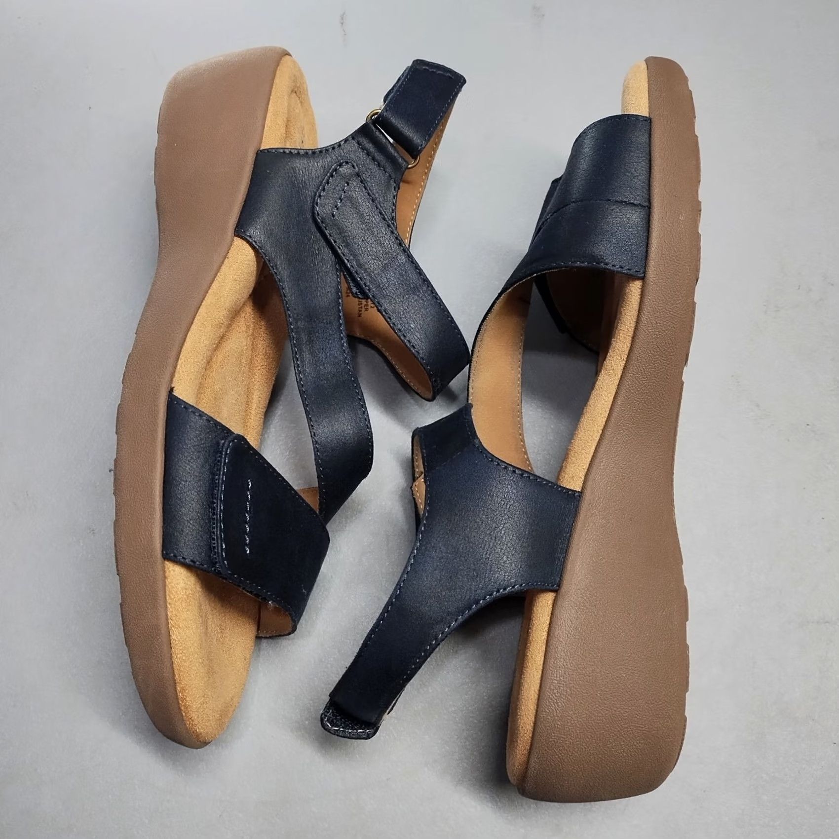 Vintage Easy Spirit Kimberly Wedge Sandals Womens US 10M Blue Brown Open Toe Hook & Loop - Comfort & Style Size US 10 / IT 40 - 3 Thumbnail
