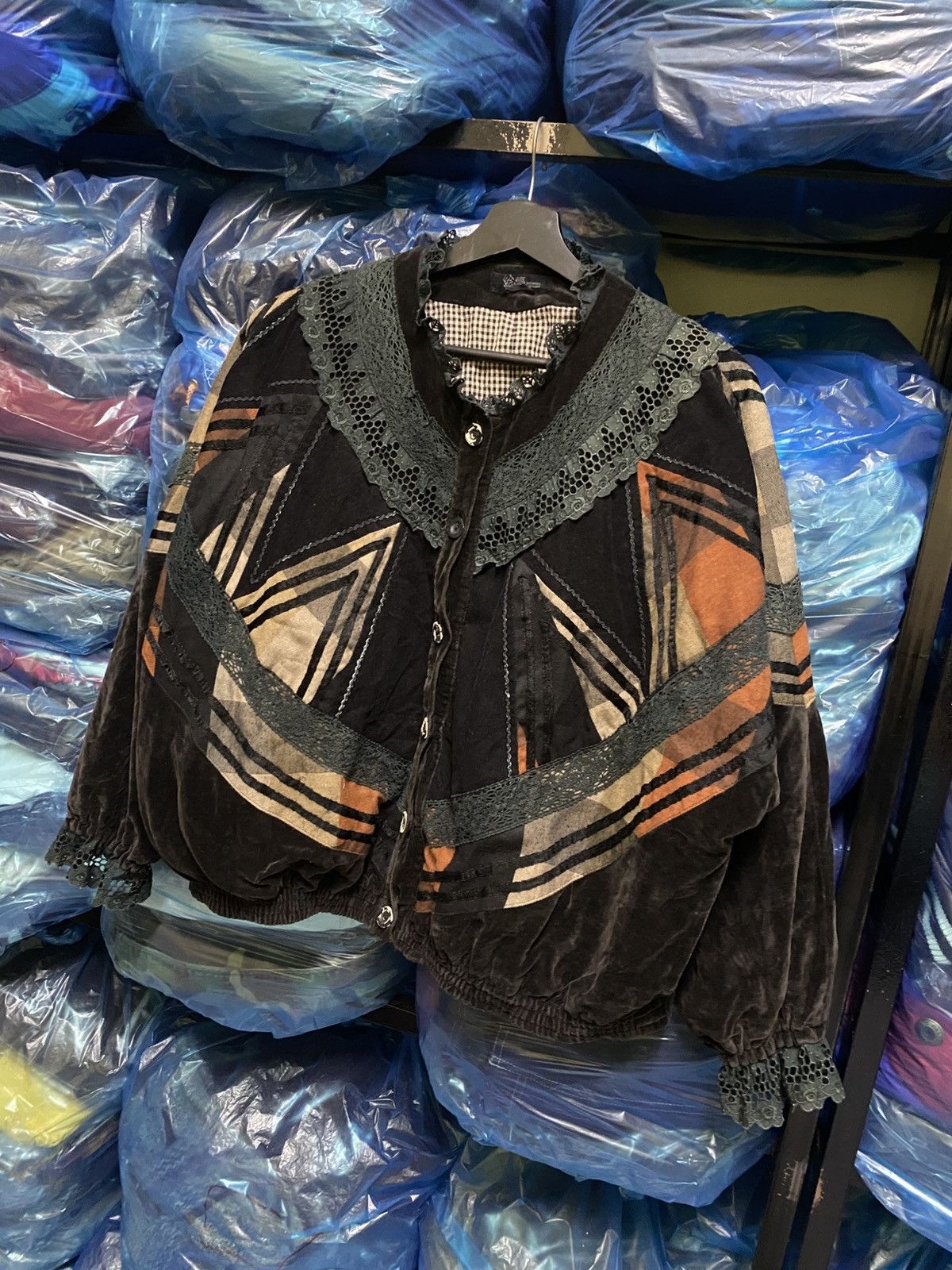 Other Vintage Boho Velvet Patchwork Jacket with Lace Collar Size L / US 10 / IT 46 - 2 Thumbnail
