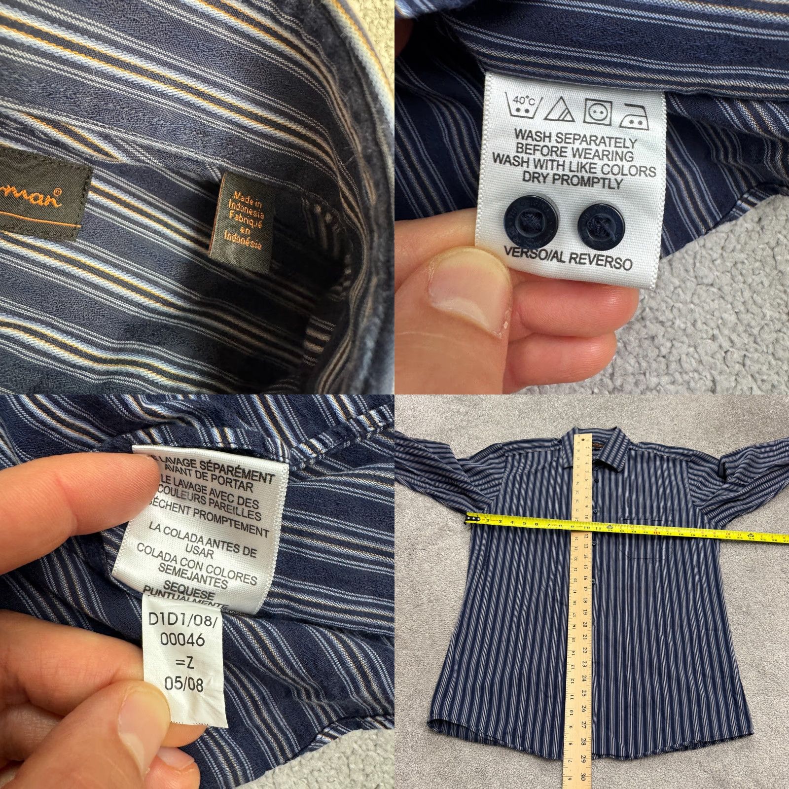 Ben Sherman Ben Sherman Dress Shirt Mens 15.5 Regular Blue Striped Button-Down Long Sleeve Business Casual Size US M / EU 48-50 / 2 - 8 Thumbnail