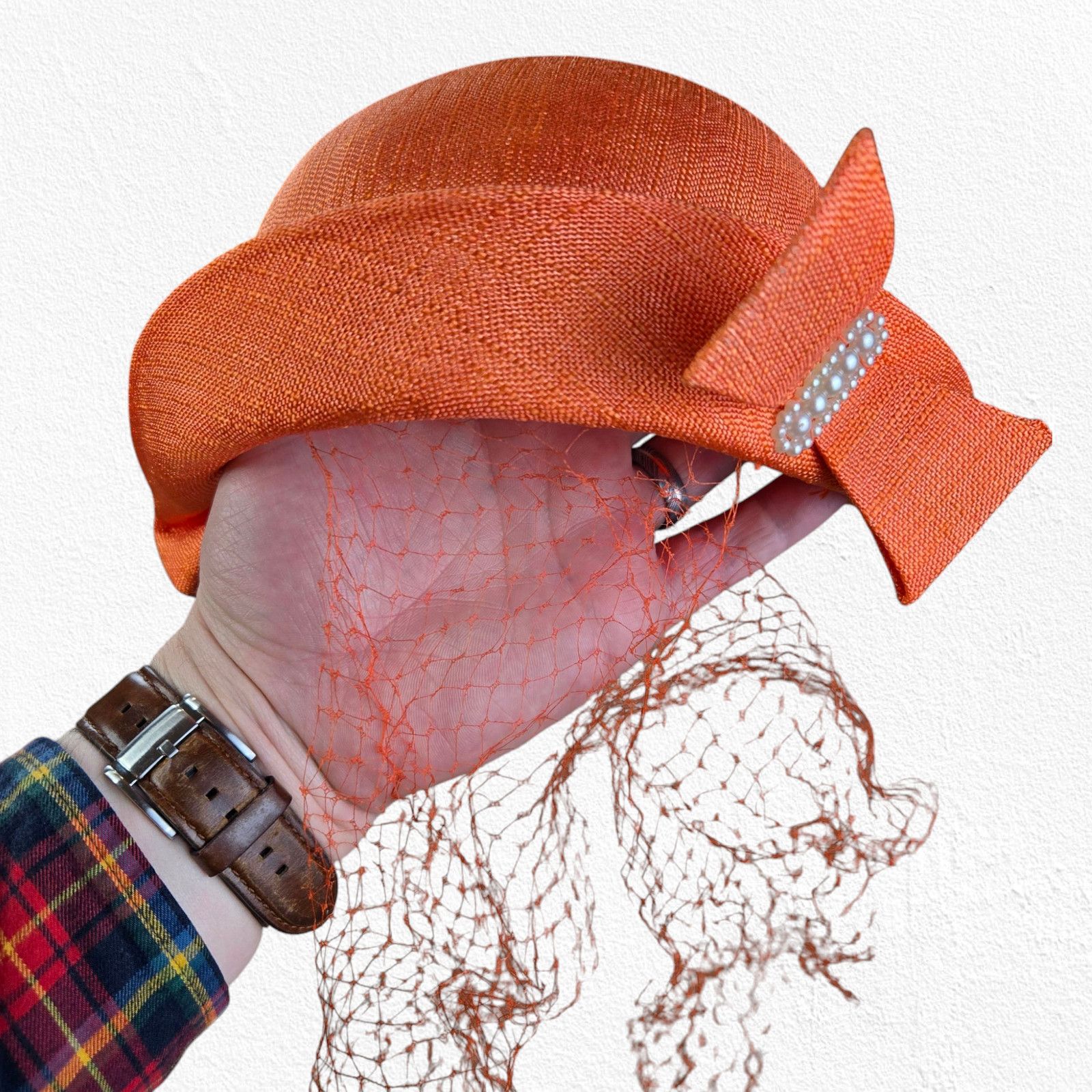 Vintage 1920s Orange Cloche Hat Art Deco Style Size ONE SIZE - 2 Thumbnail