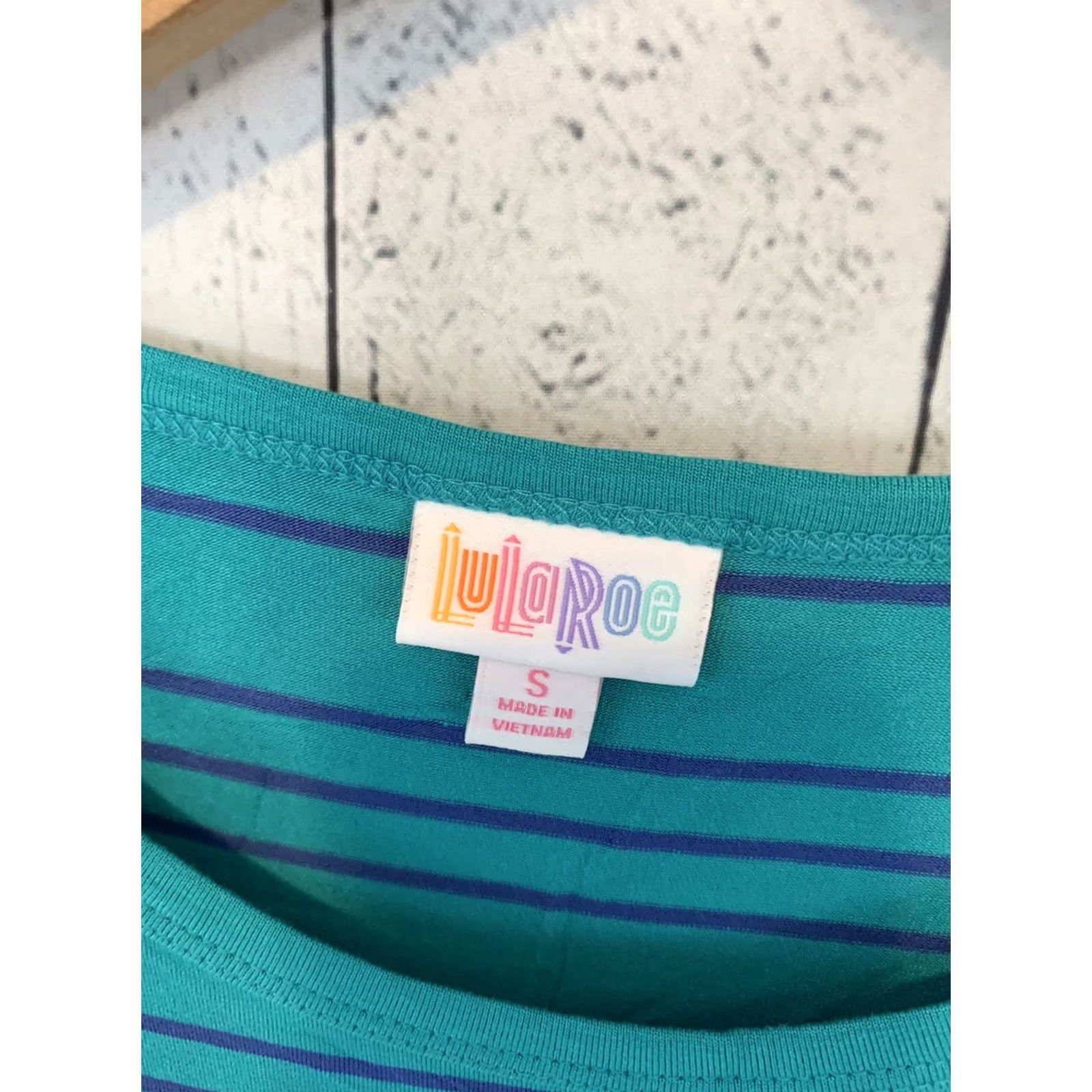 Vintage Lularoe Julia T Shirt Dress Teal Purple Stripes Women’s Small Midi Crew Neck Dress Somethin? Size S / US 4 / IT 40 - 2 Thumbnail