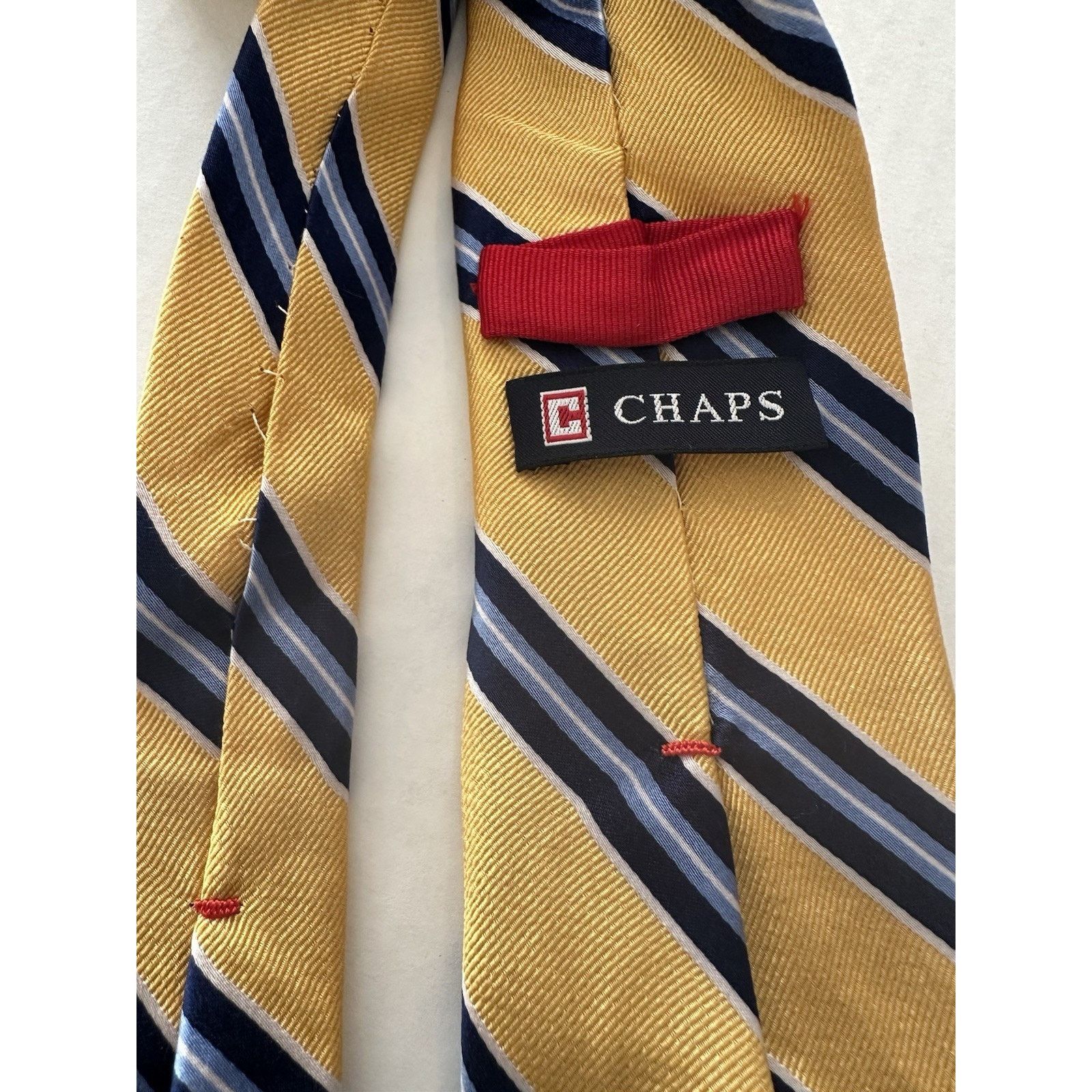 Chaps Chaps Ralph Lauren Tie 100% Silk Yellow/Blue Striped Preppy Size ONE SIZE - 8 Thumbnail