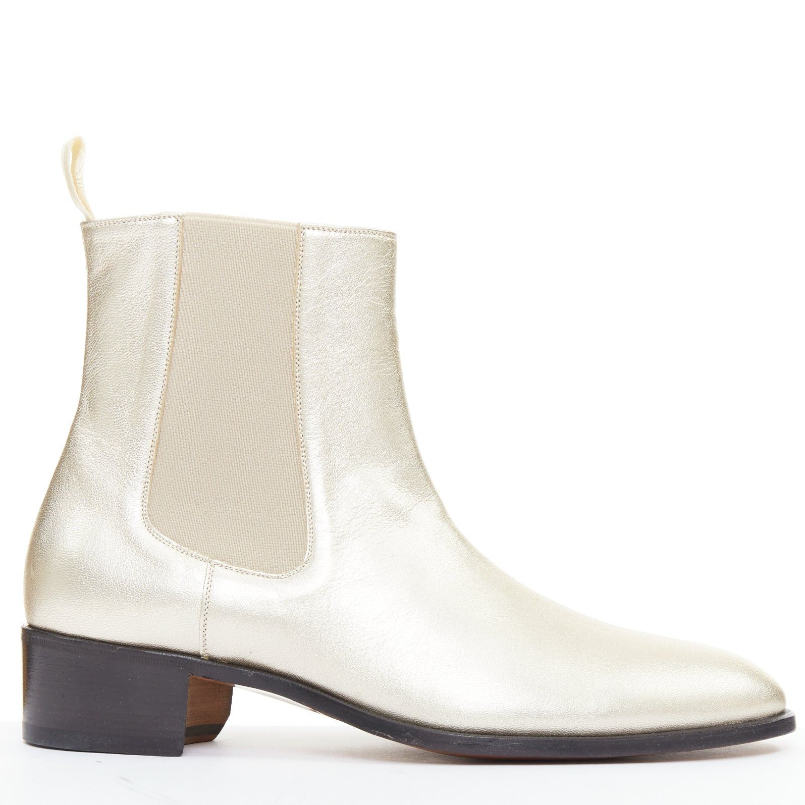 Tom Ford Metallic Light Gold Leather Cuban Heel Shoes Chelsea Ankle Boots Uk9 Eu43, Men's (Size 10)