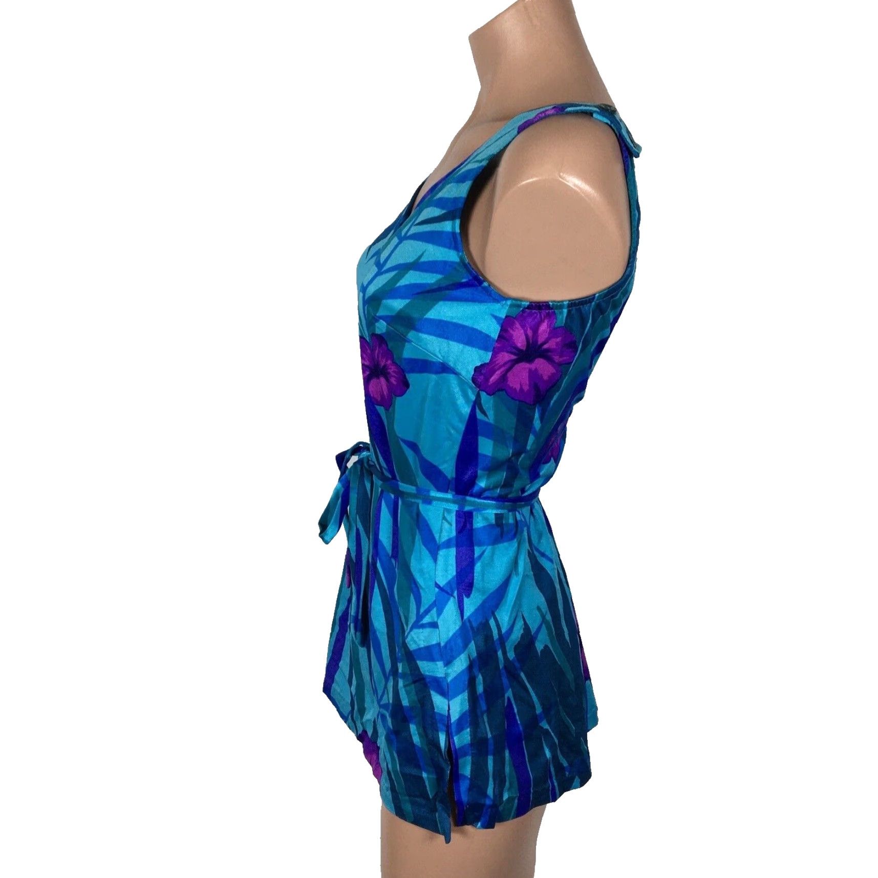 VINTAGE Maxine of Hollywood One Piece Swimdress Navy Purple Floral Swimsuit Sz 10 Women