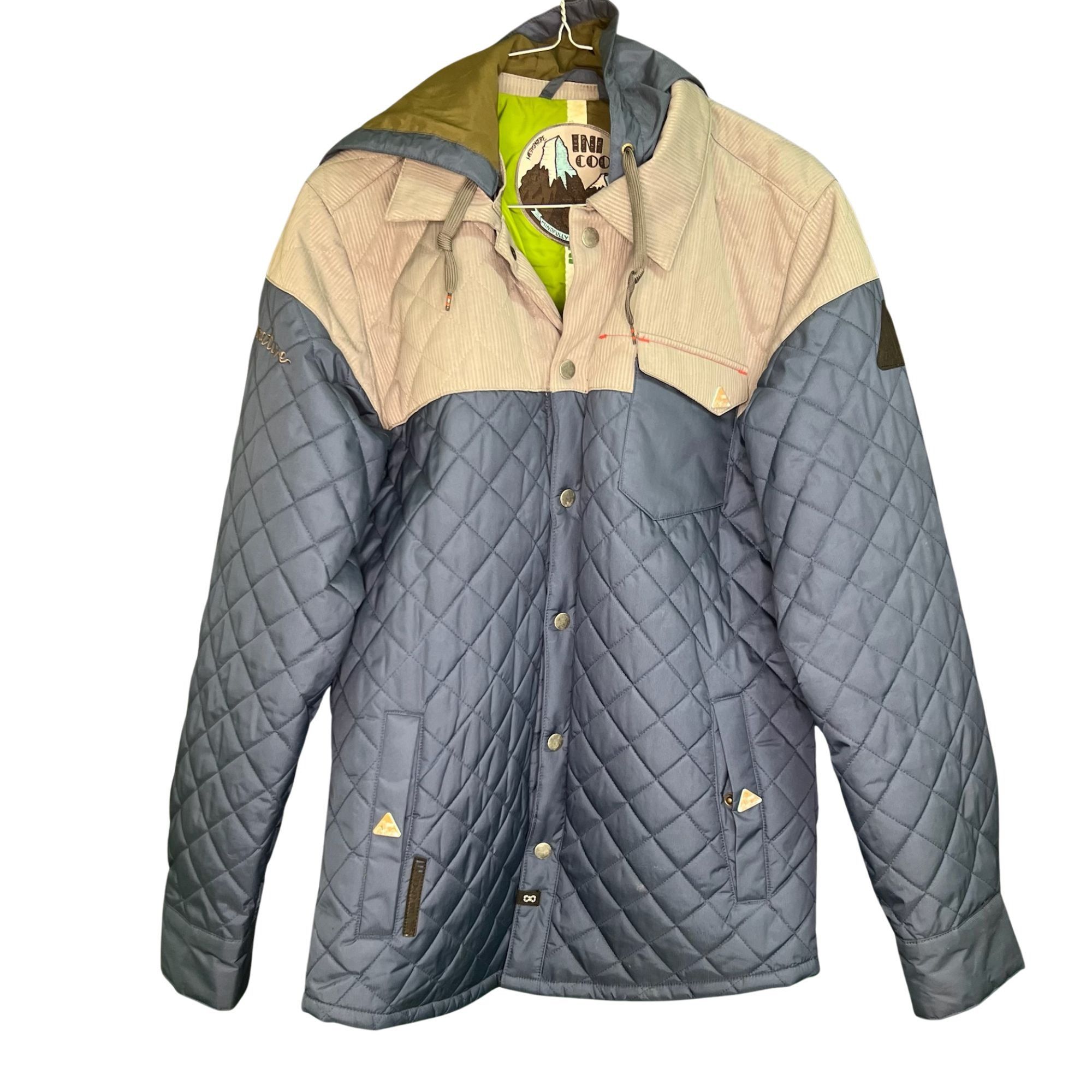 Other Ini Cooperative Blue & Grey Quilted Jacket With Hood & Snap Size US S / EU 44-46 / 1 - 2 Thumbnail