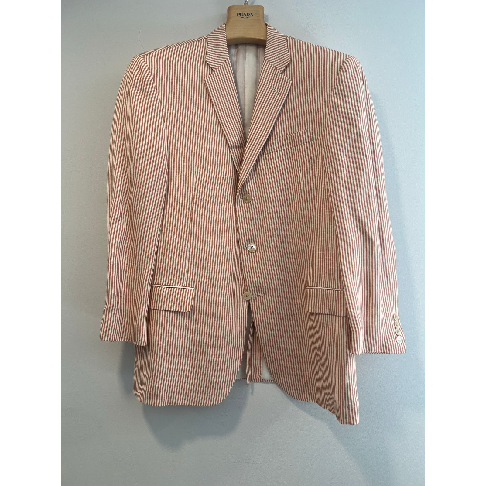 Hickey Freeman Hickey Freeman Silk Linen 3 Button Pinstripe Suit Jacket 42R Size 42L - 2 Thumbnail