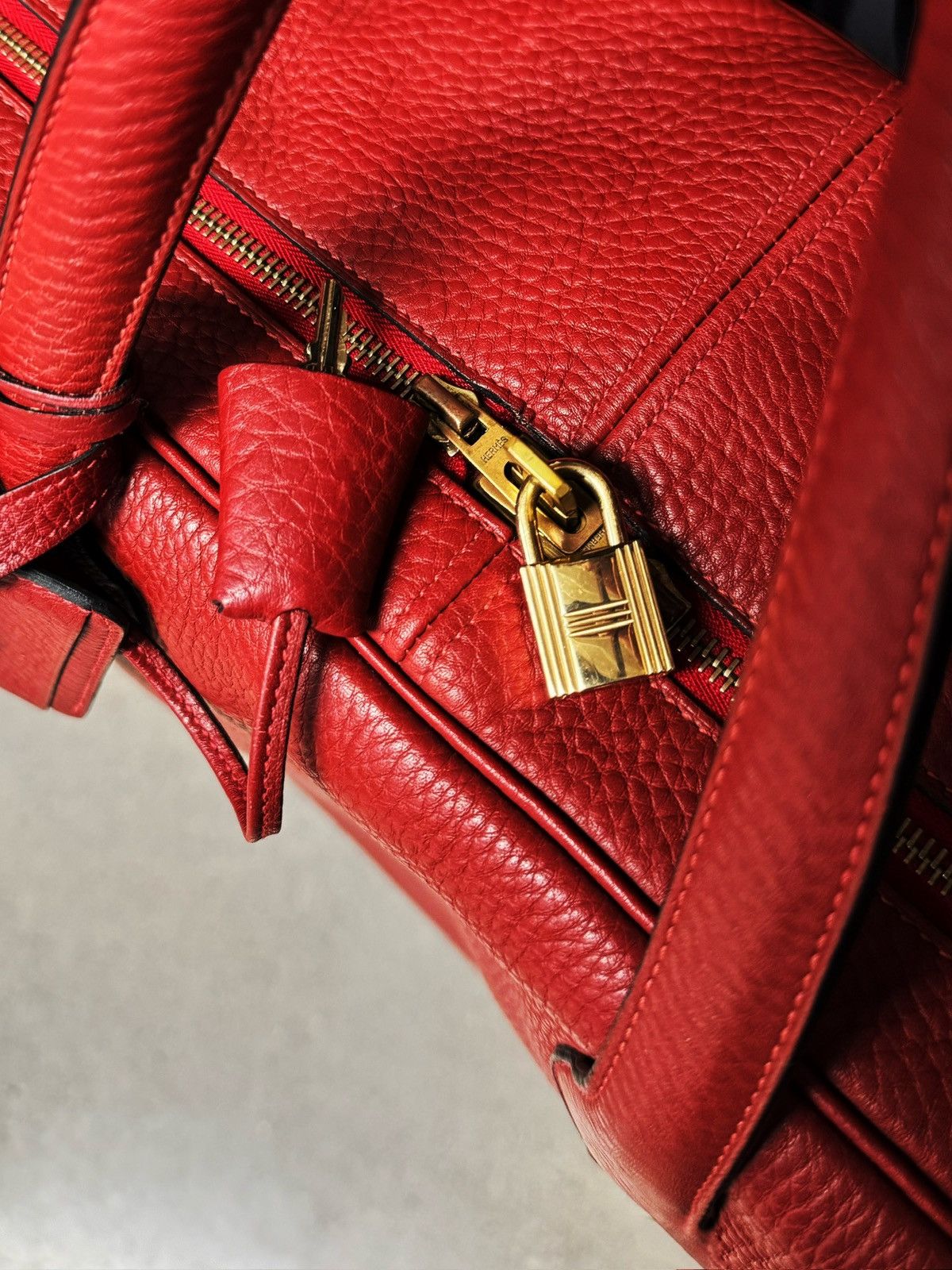 Hermes Hermes Victoria ‘50’ Red Leather Boston Bag Size ONE SIZE - 4 Thumbnail