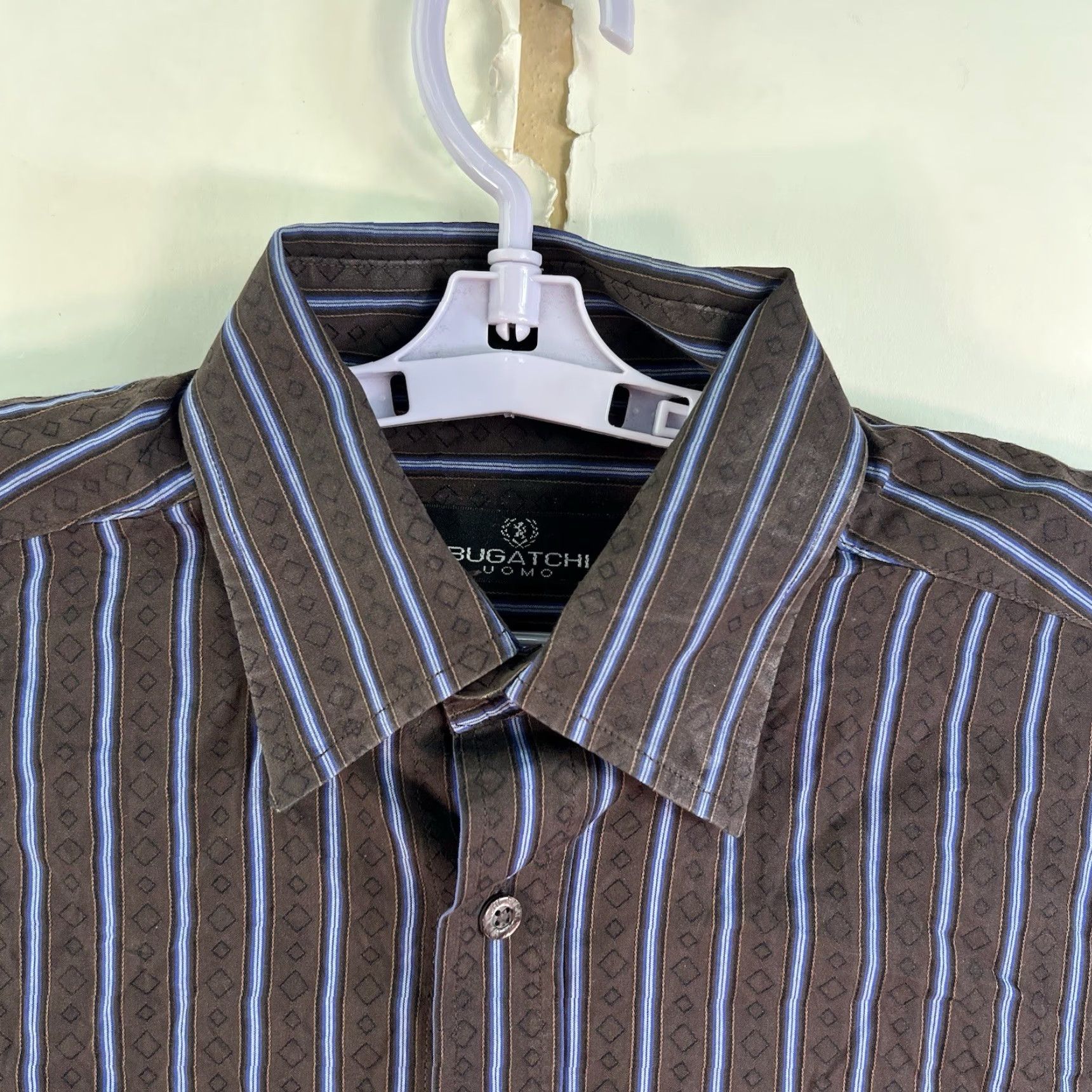 BUGATCHI VINTAGE Bugatchi Uomo Striped Button-Up Shirt Men's Medium Brown Casual All Seasons Size US M / EU 48-50 / 2 - 3 Thumbnail