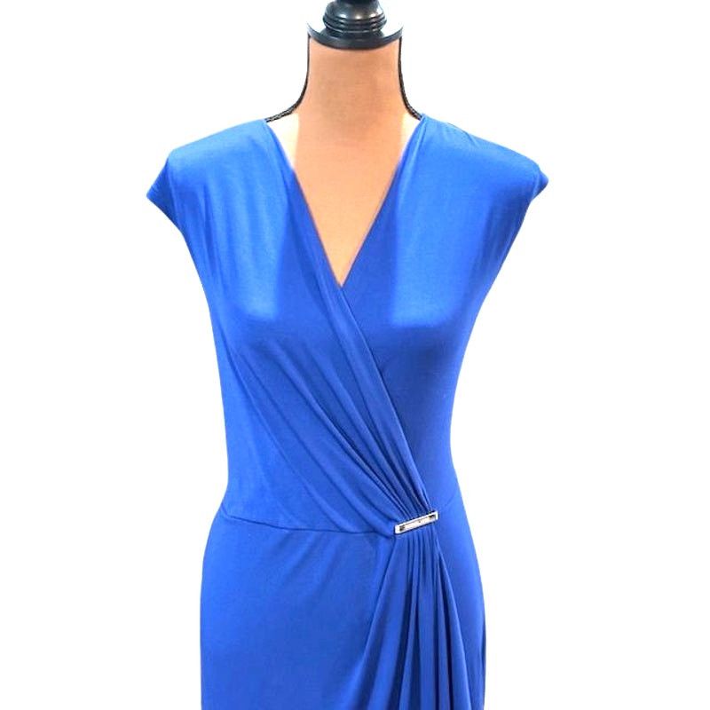 Michael Kors Michael Kors Amalfi Blue Cap Sleeve Faux Wrap Midi Dress Size M / US 6-8 / IT 42-44 - 2 Thumbnail