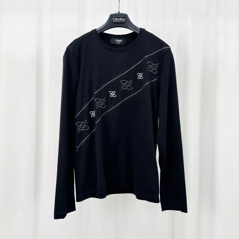 Fendi Fendi Black Long Sleeve T-Shirt with Embroidery 0089 Size S / US 4 / IT 40 - 1 Thumbnail