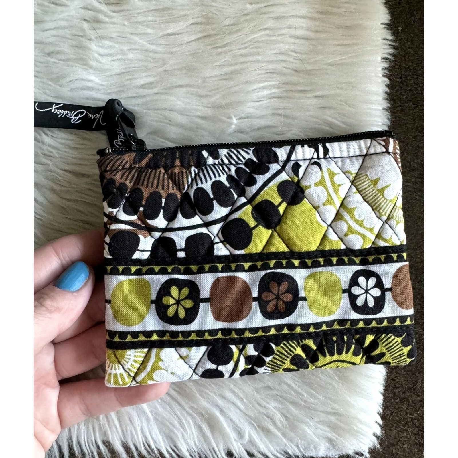 Vera Bradley Vera Bradley Coin Purse Cocoa Moss Quilted Black Brown Green Multicolor Zipper Organizer Women One Size Geometric Pattern Coins 90s? Size ONE SIZE - 2 Thumbnail