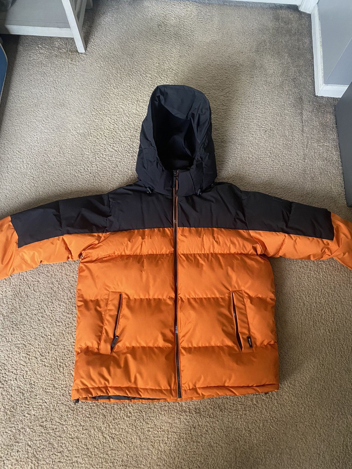 image of Zara Black And Orange Puffer Jacket | Xl, Men's