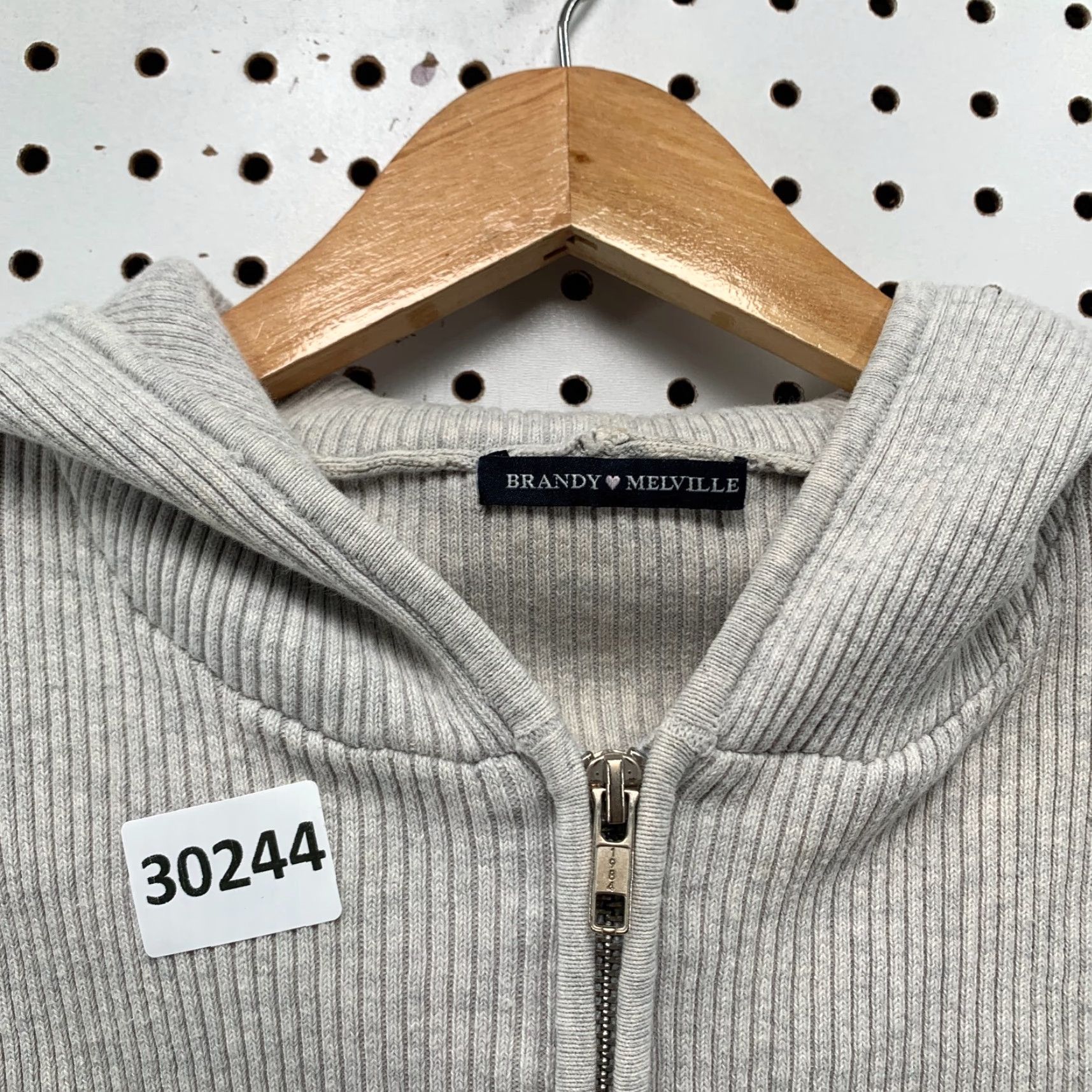 Brandy Melville Brandy Melville Hoodie Womens One Size Gray Rib Knit Crop Zip Hooded Size ONE SIZE - 7 Thumbnail