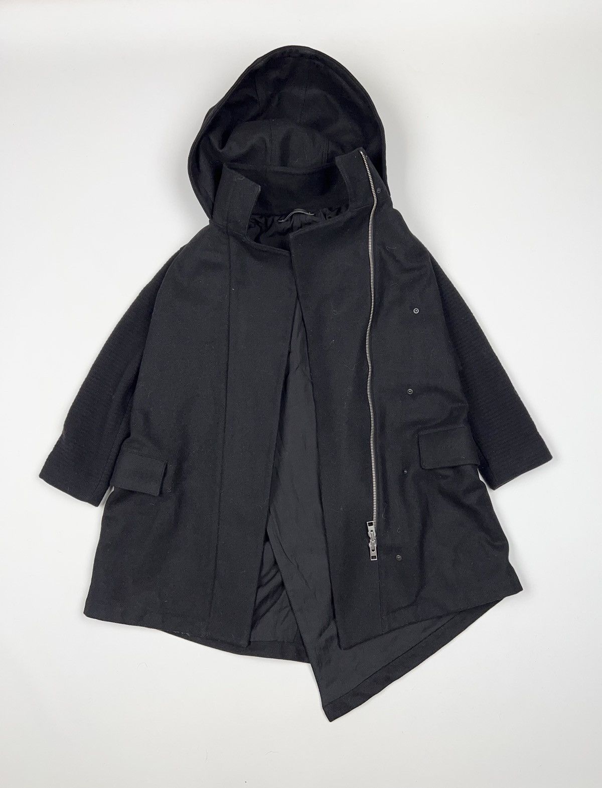 image of Allsaints Odetta Parka Oversized Wool Asymmetrical Coat in Black, Women's (Size Small)